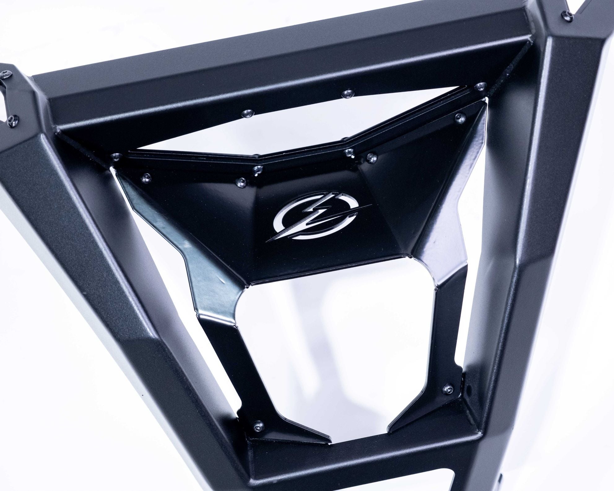 Polaris RZR Pro R Volt Series rear bumper shown solo displaying full steel and skid plate construction