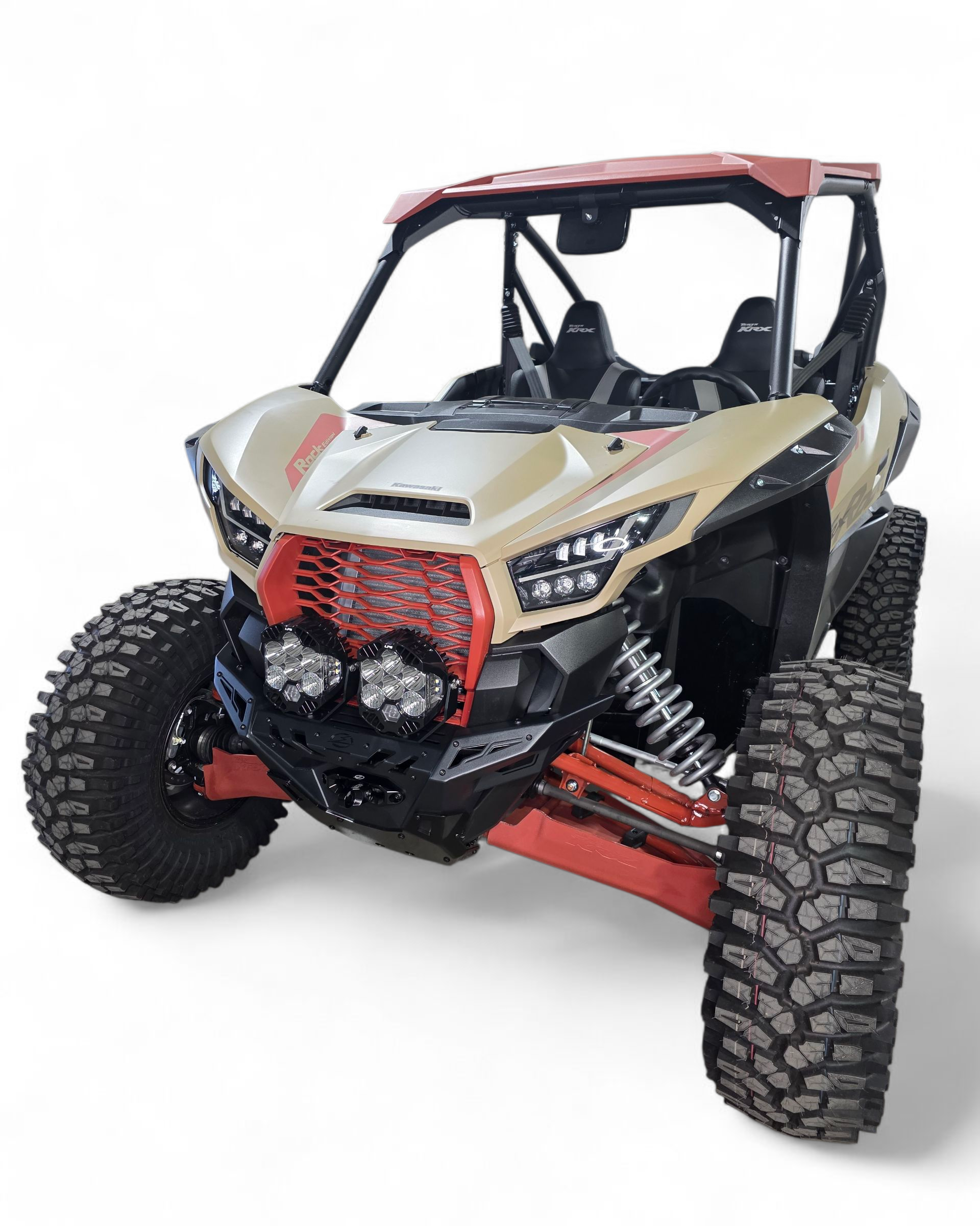 Winch mount detail on Kawasaki KRX 1000 front winch bumper