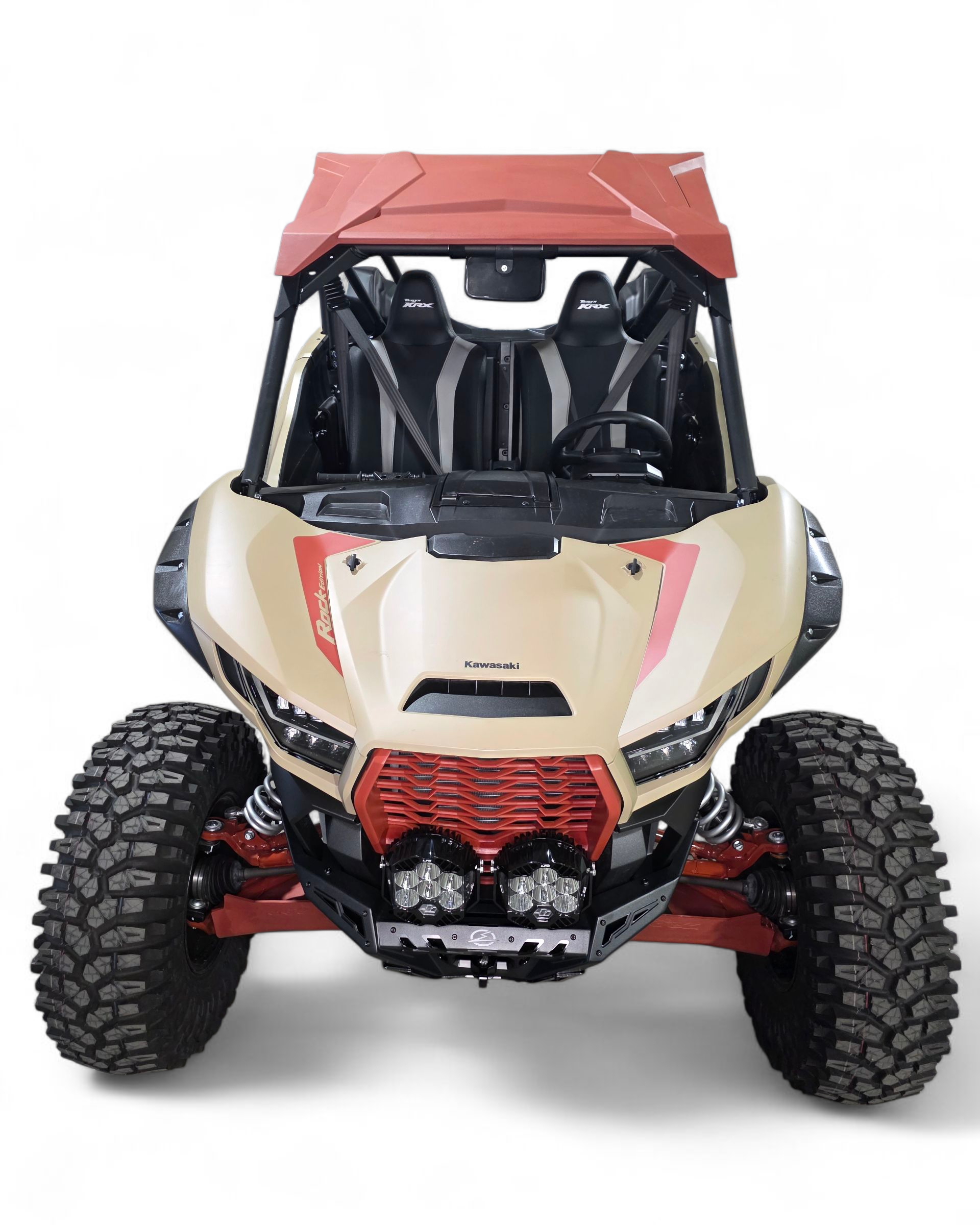 Mild steel and aluminum panel construction detail on Kawasaki KRX 1000 front bumper