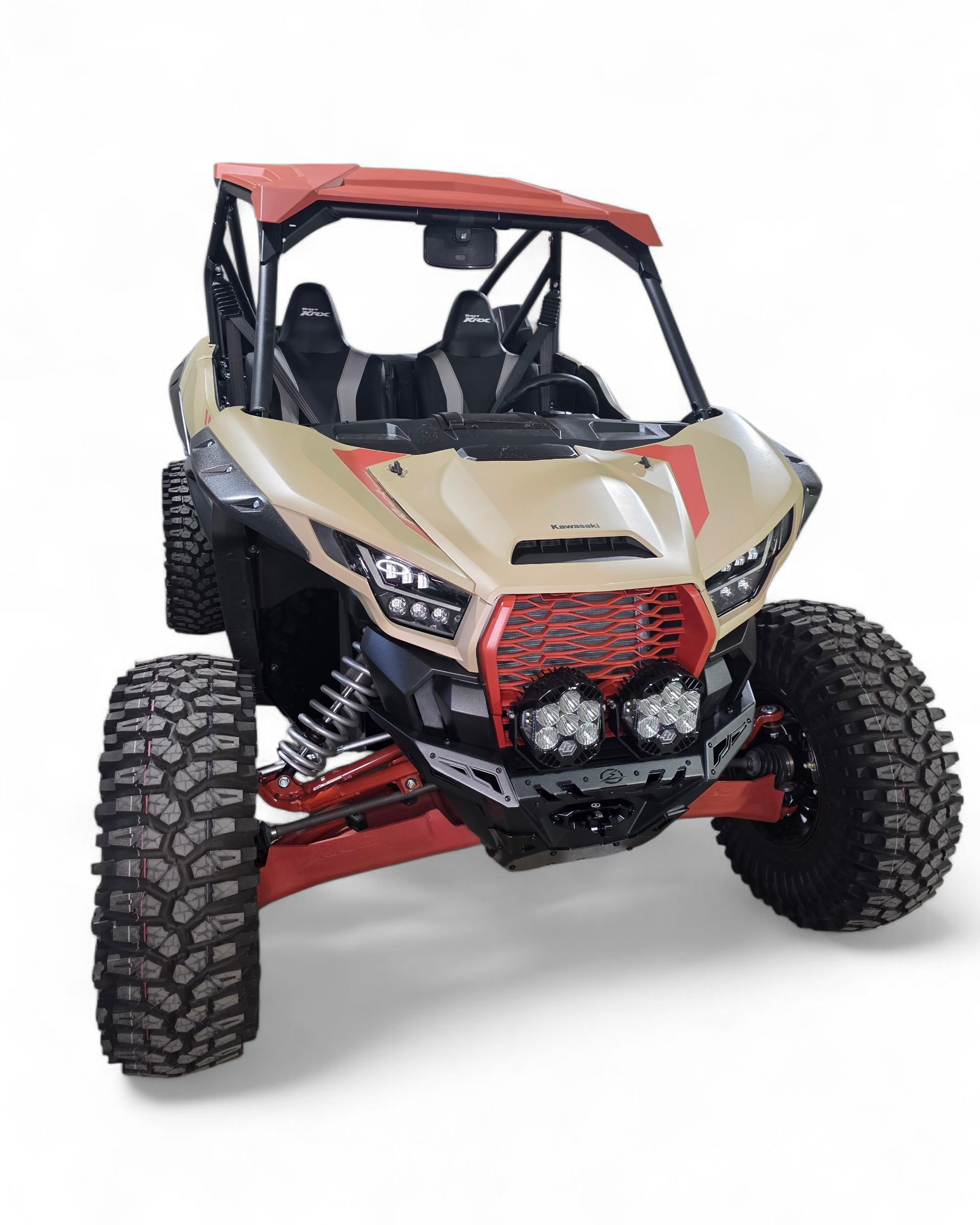 Front three-quarter view of Kawasaki KRX 1000 with Volt front winch bumper installed
