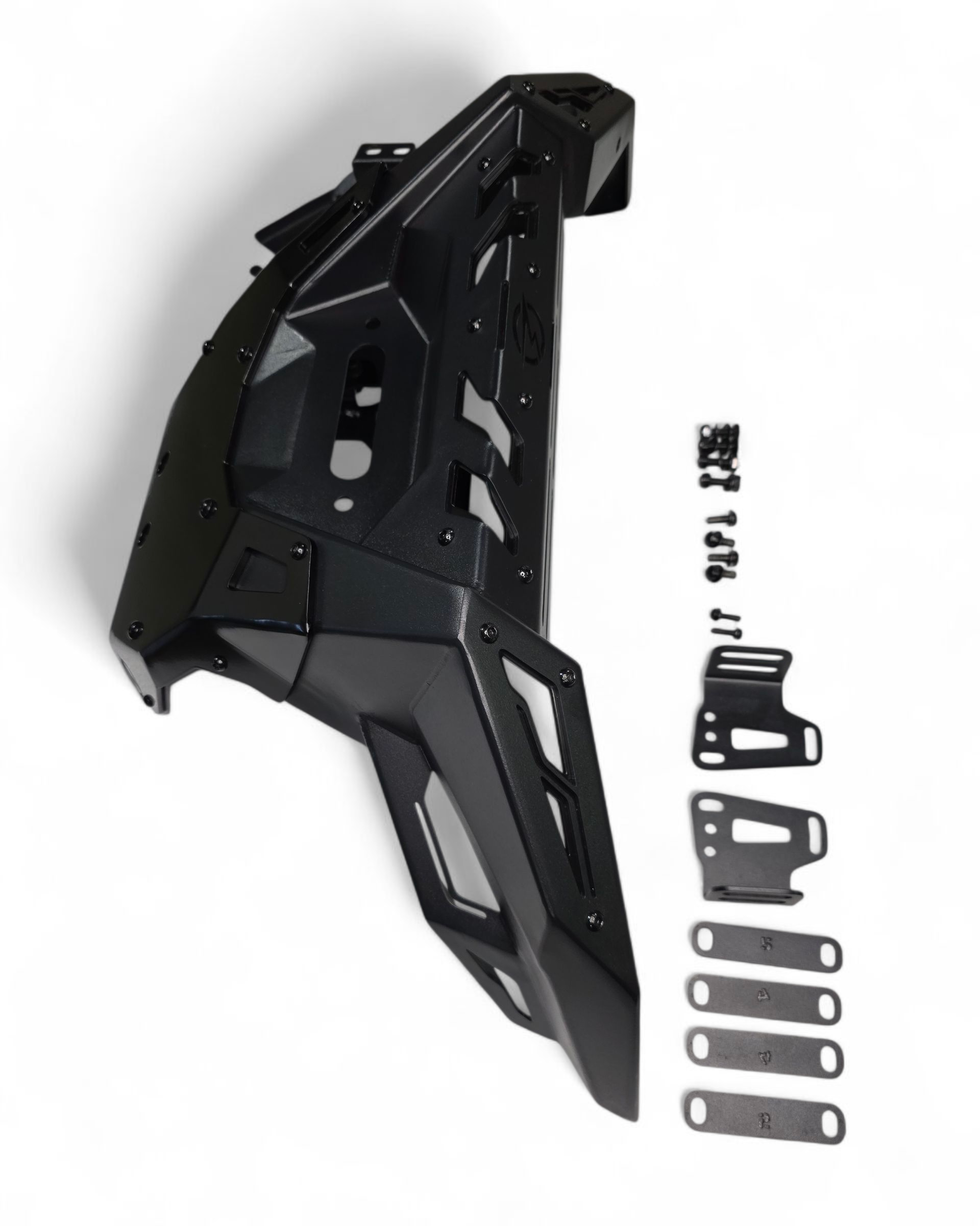 Hammer black finish texture close-up on Kawasaki KRX 1000 front bumper