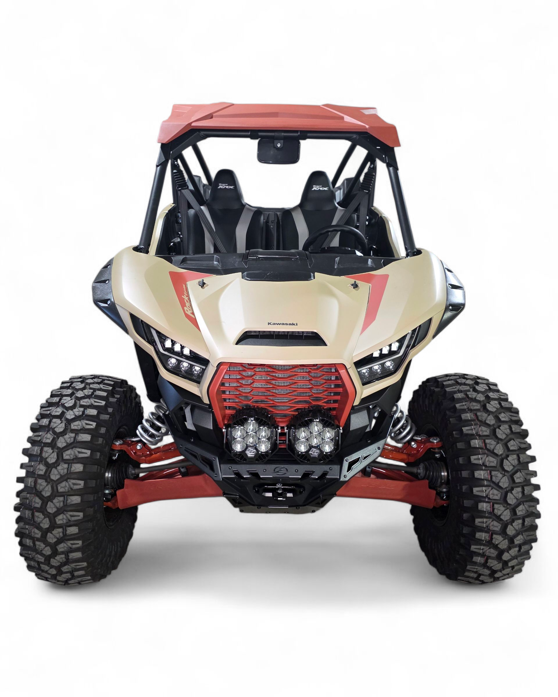 Kawasaki KRX 1000 front winch bumper showing mild steel build with satin aluminum panels
