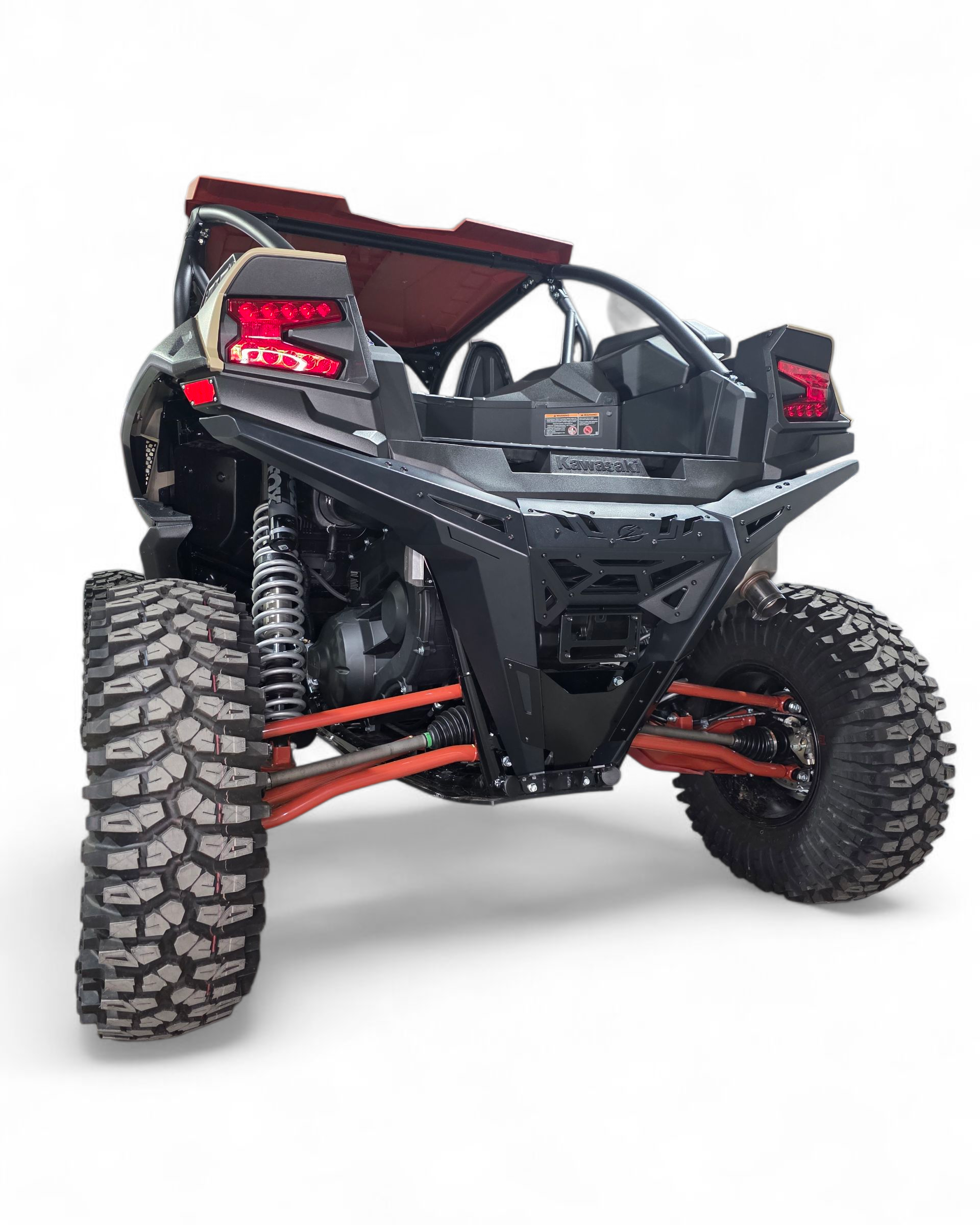 Hammer black powder coat and satin panel finish on Kawasaki KRX 1000 rear bumper
