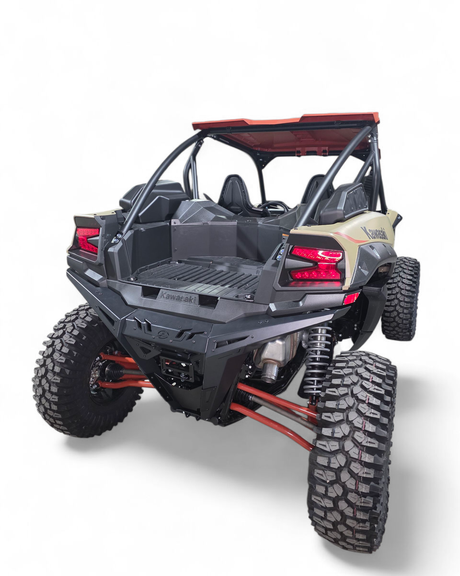 Mild steel and aluminum accent panel detail on Kawasaki KRX 1000 rear bumper