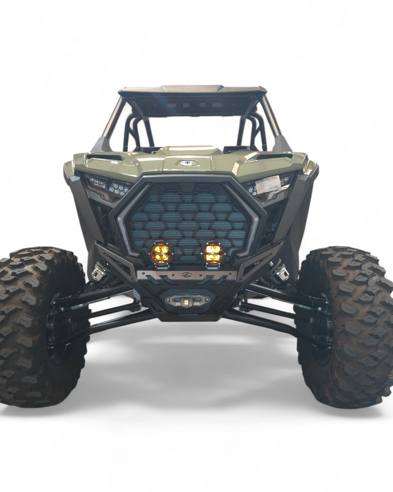 Hammer black powder coat and satin panel finish on Polaris RZR Pro XP front bumper