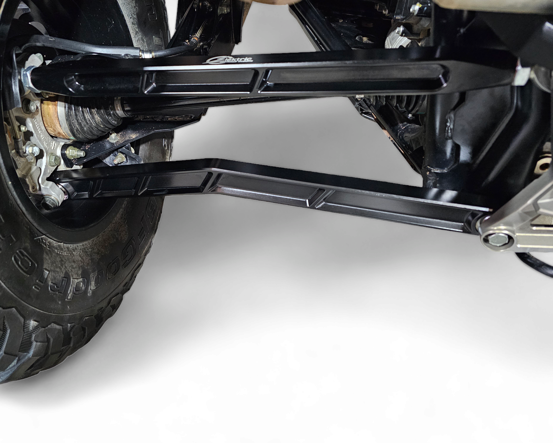 Polaris RZR Pro XP radius rods showing Teflon-coated heim joint construction
