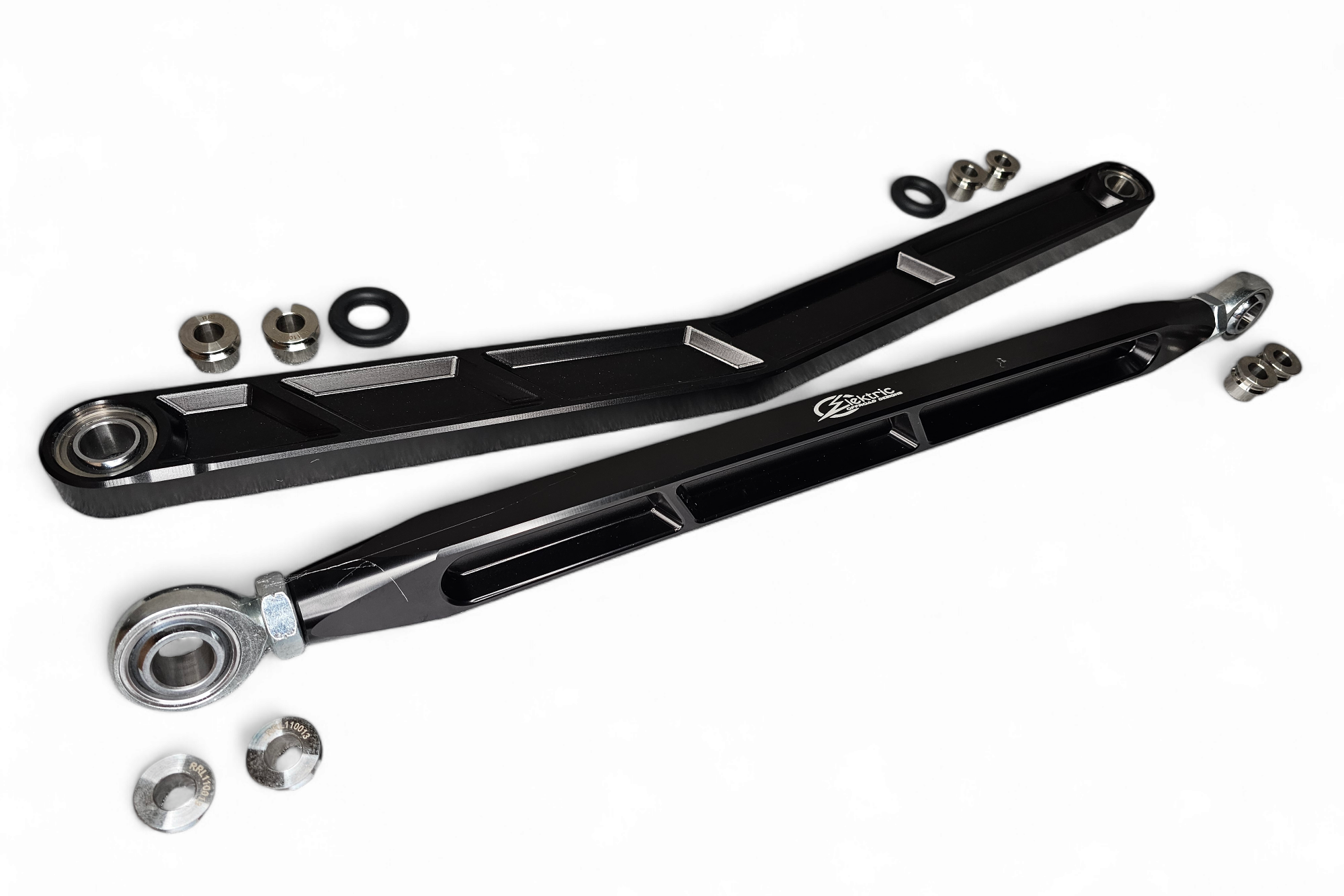 Billet Radius Rods installed on 2020+ Polaris RZR Pro XP in hard anodized black 6061 aluminum