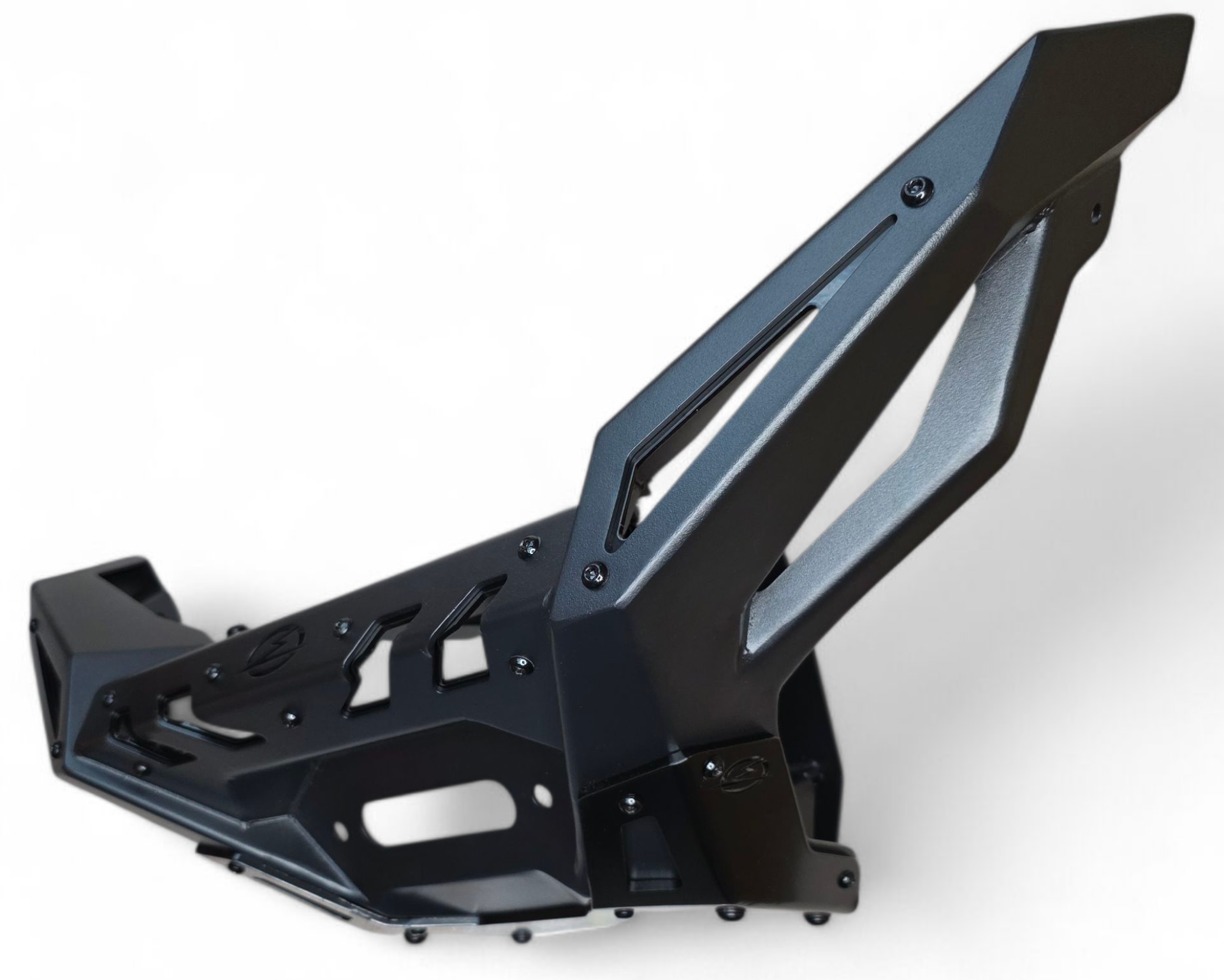 Passenger side view of Polaris RZR Pro XP front winch bumper