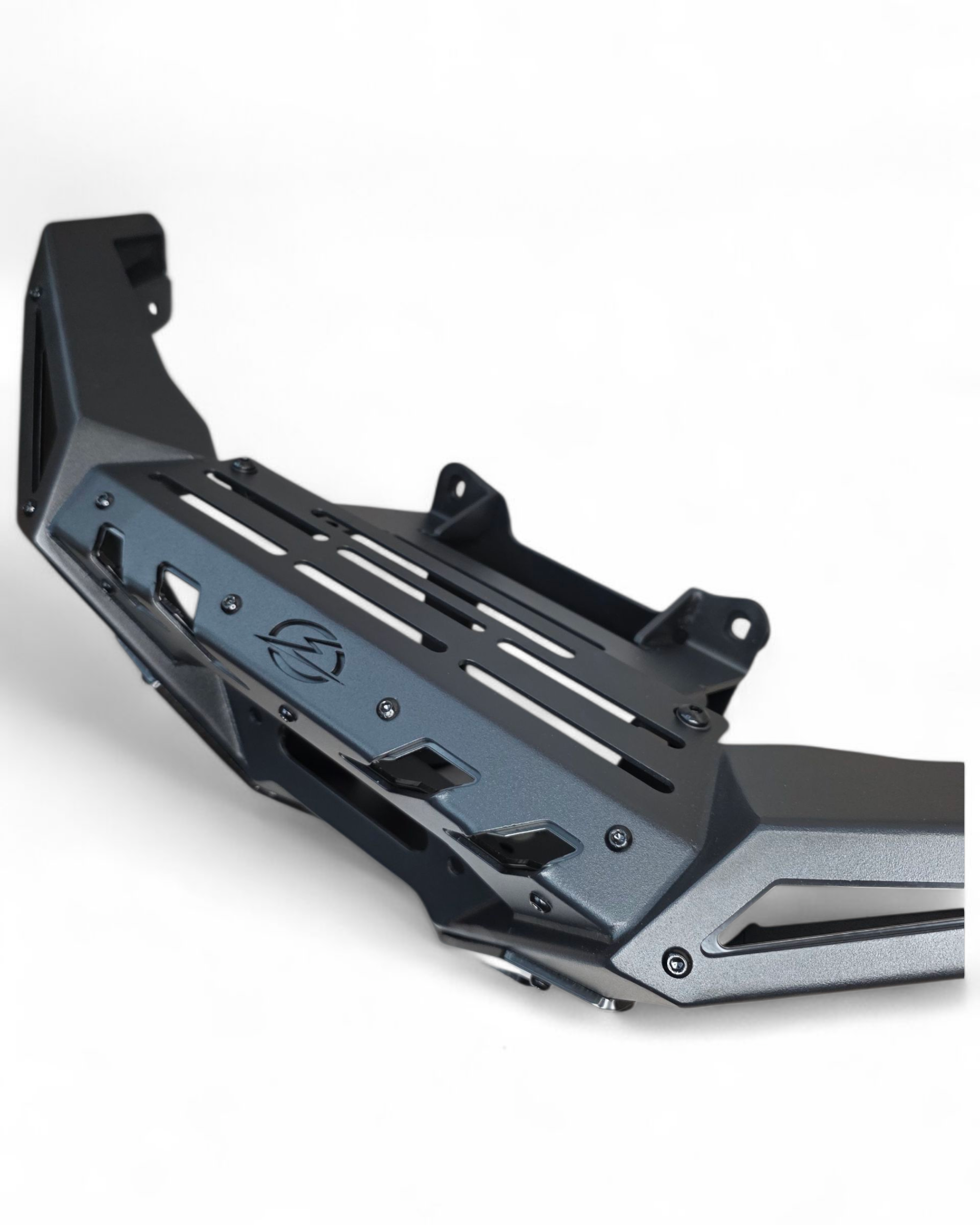 Driver side view of Volt front winch bumper installed on Polaris RZR Pro R