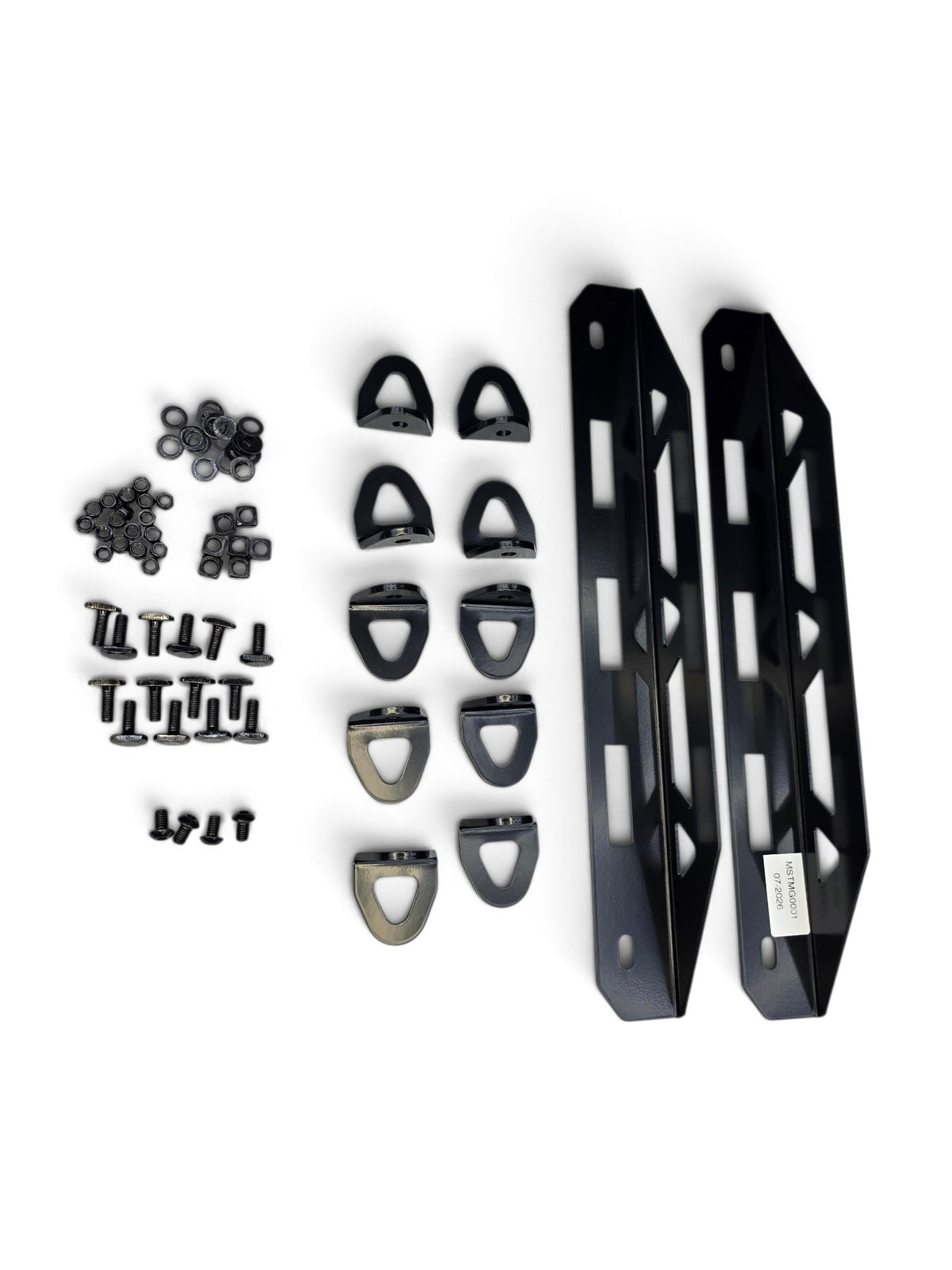 Kit contents with both E-Track mounts, the tie-down points, and the T-bolt hardware pack