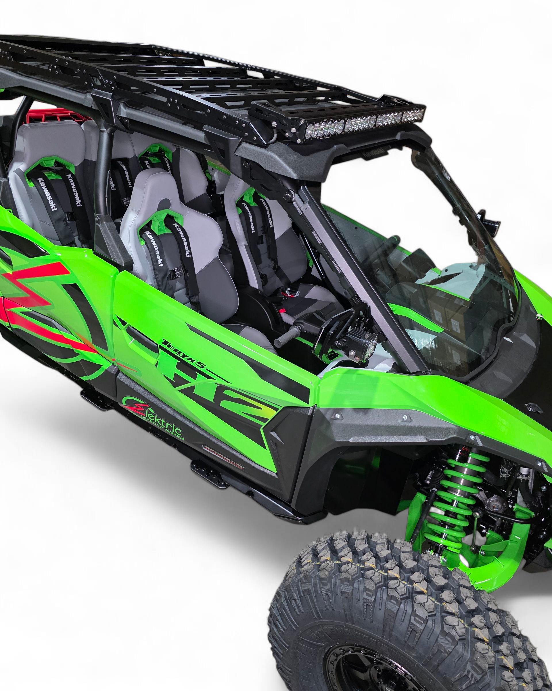 Built-in pocket step detail on Kawasaki Teryx H2 Volt Rock Steps for easy entry