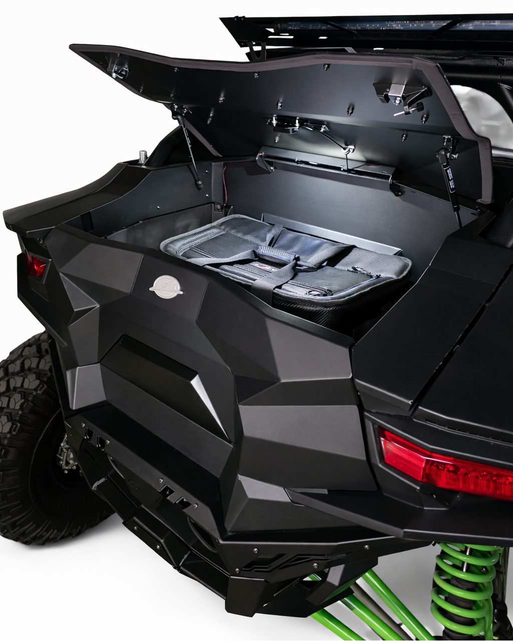 Dome light provision mount on Kawasaki Teryx H2 Baja Bed Box for custom cargo lighting