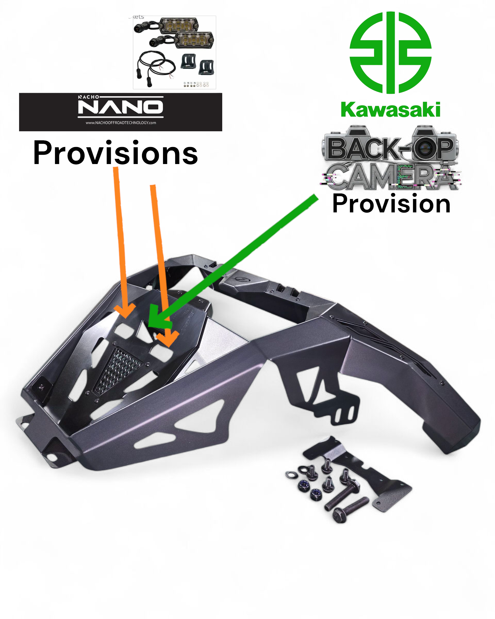 Installed Volt Series rear bumper on Kawasaki Teryx H2 demonstrating clean body-line fitment
