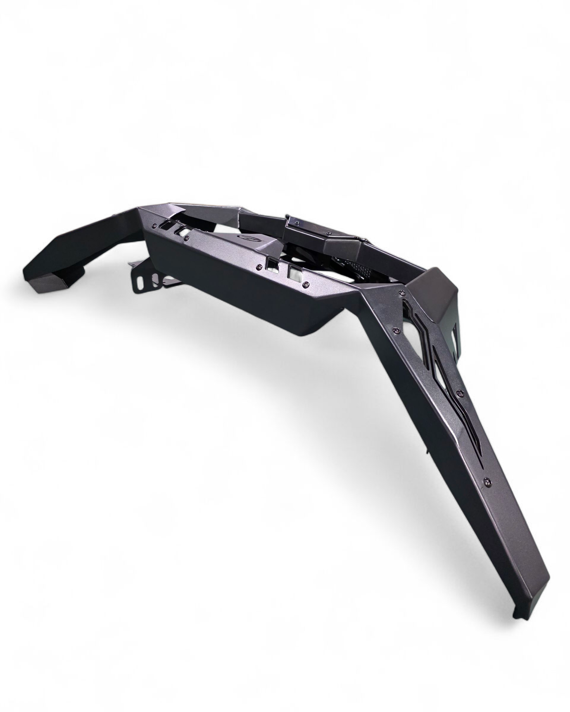 Close-up of hammer black powder coat texture on Kawasaki Teryx H2 Volt rear bumper