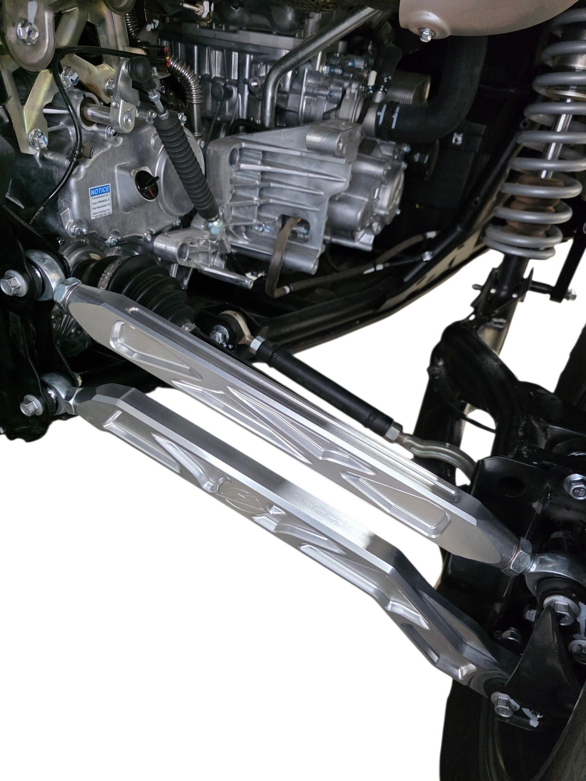 2026+ CFMoto ZForce Z10 Race Series High Clearance Billet Radius Rods, Anodized Clear