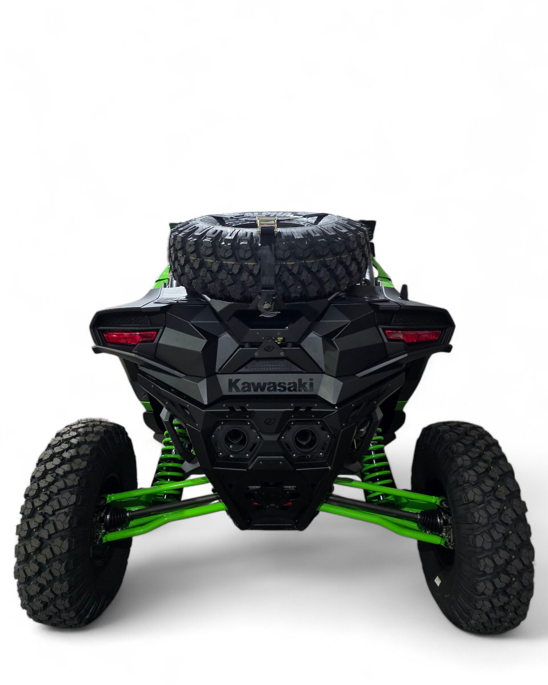 Side profile of Kawasaki Teryx H2 Baja tire rack showing rack position