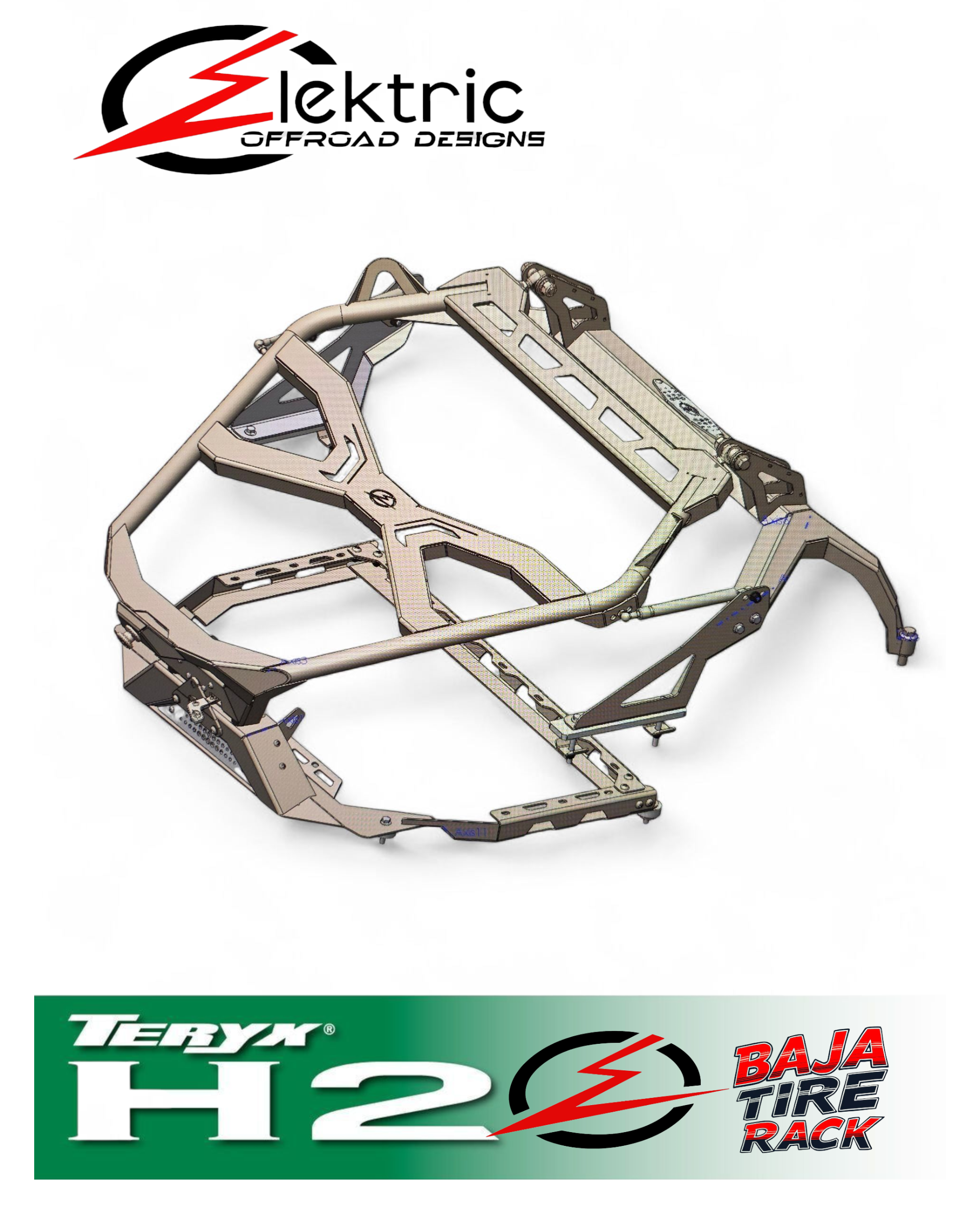 Kawasaki Teryx H2 Baja tire rack shown with dome light installed in provision mount