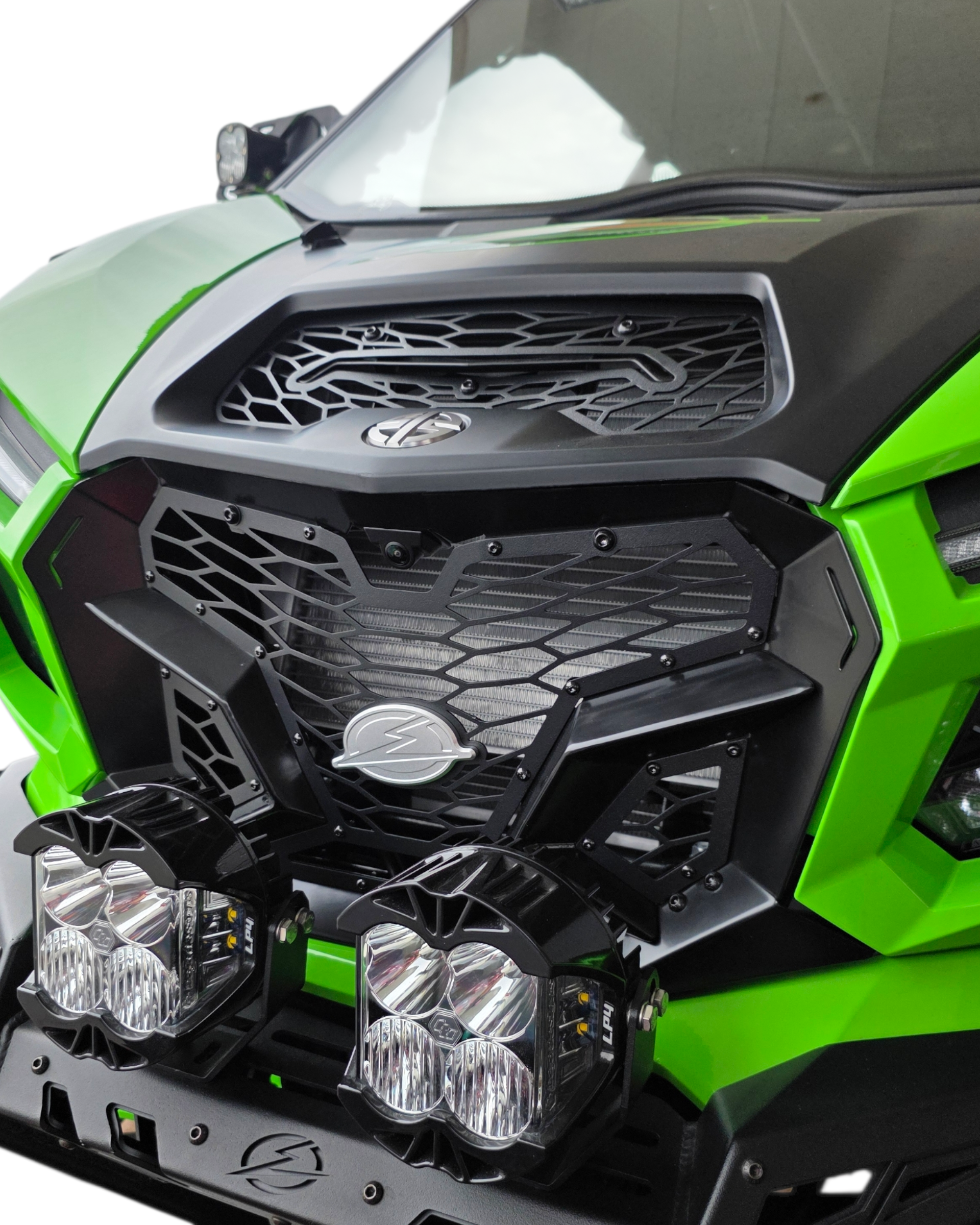 Driver side angle of Kawasaki Teryx H2 Volt front grille
