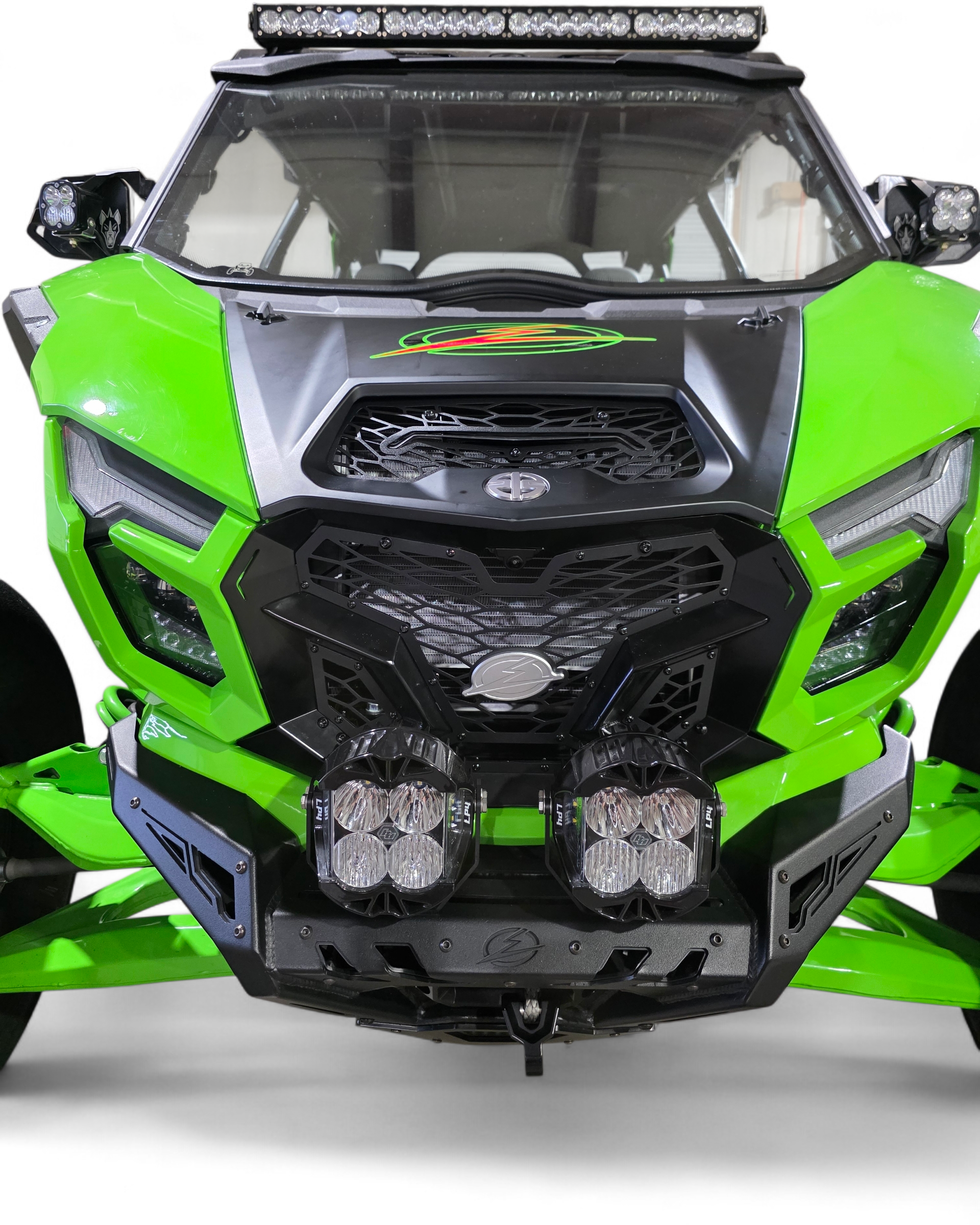 Passenger side angle of Kawasaki Teryx H2 Volt front grille