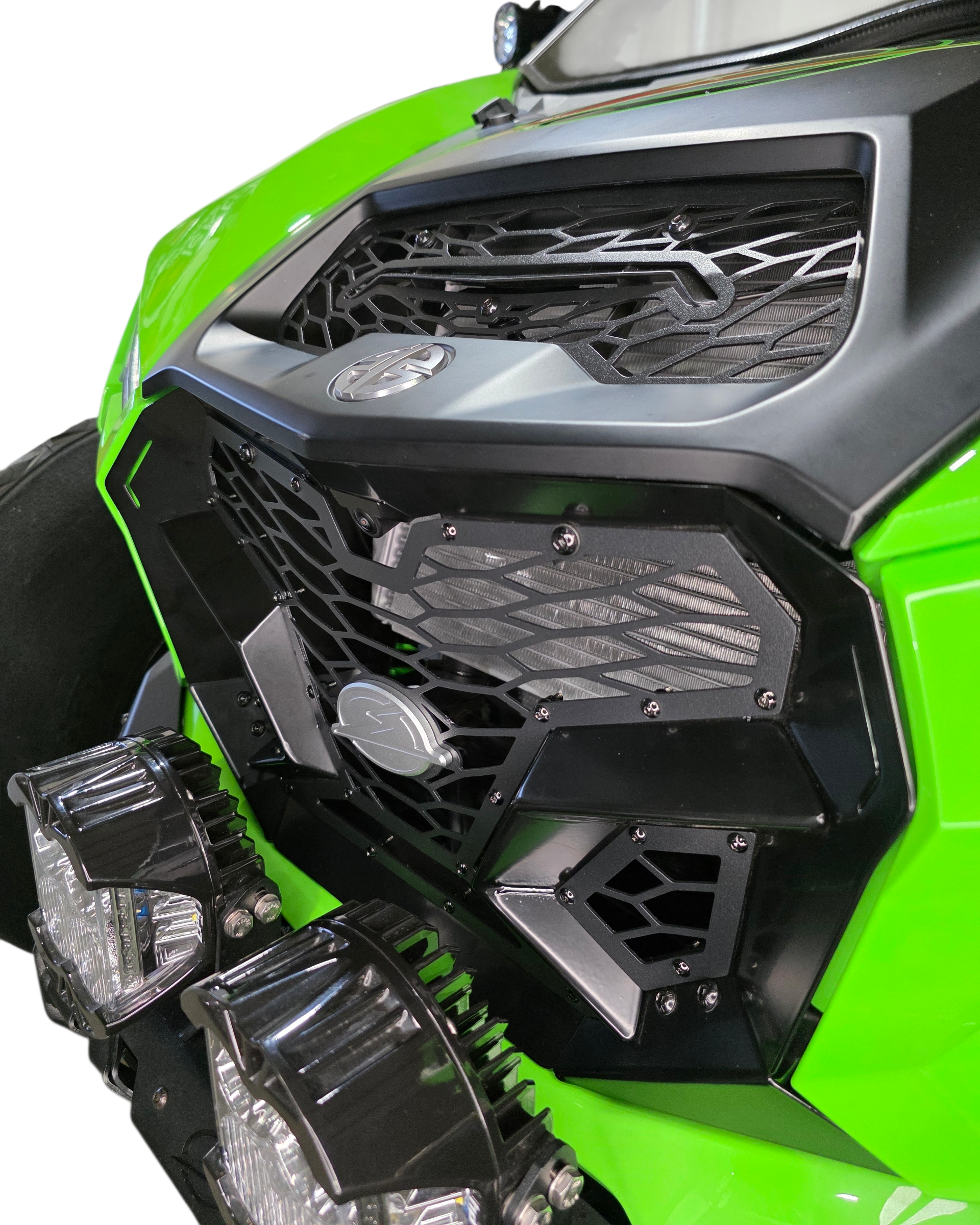 Mesh and airflow detail on Kawasaki Teryx H2 Volt three-piece front grille