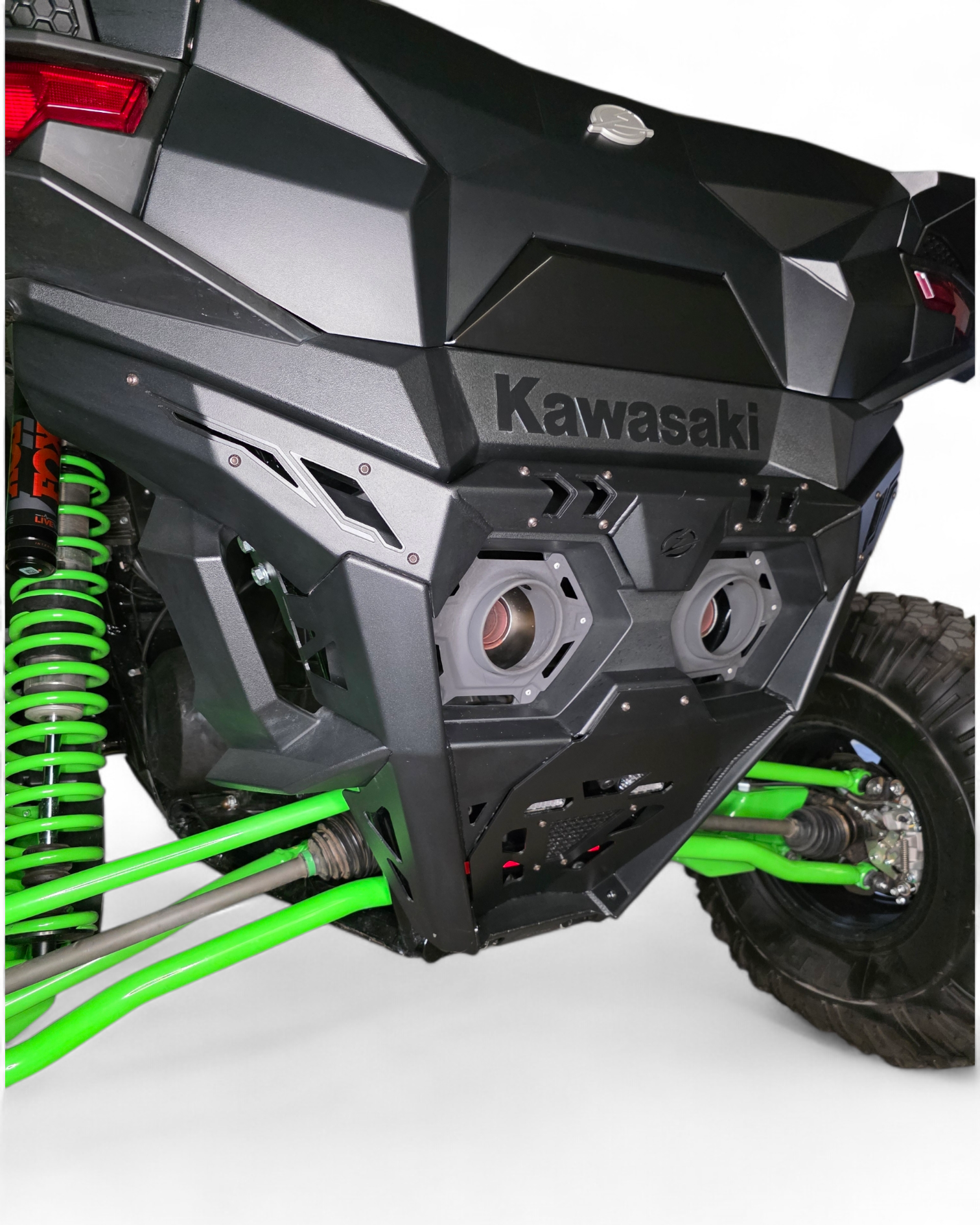 Direct rear view of Kawasaki Teryx H2 Volt Series rear bumper showing full-width protection