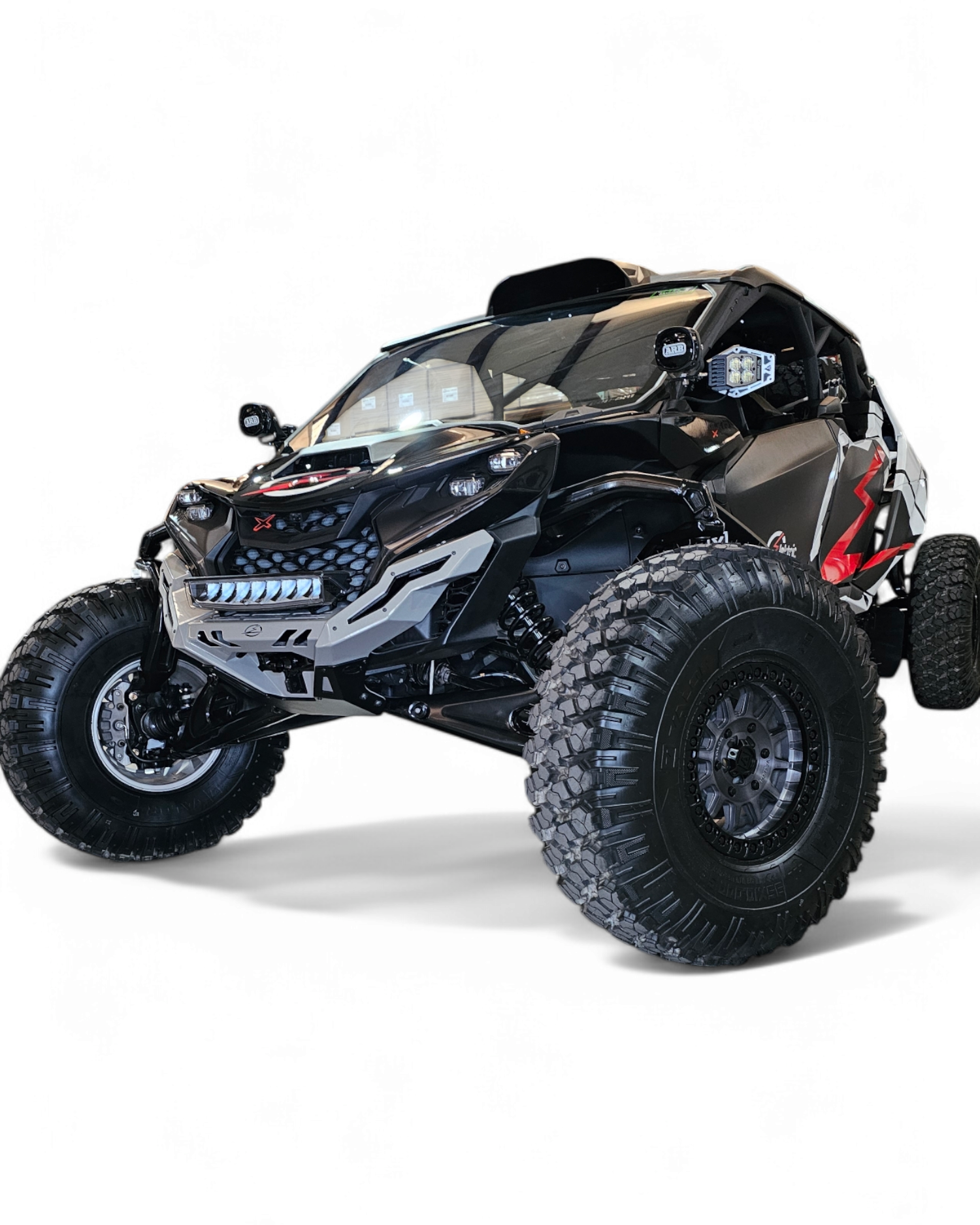 side view Volt winch bumper 2026 Can-Am Maverick R grey powder coat
