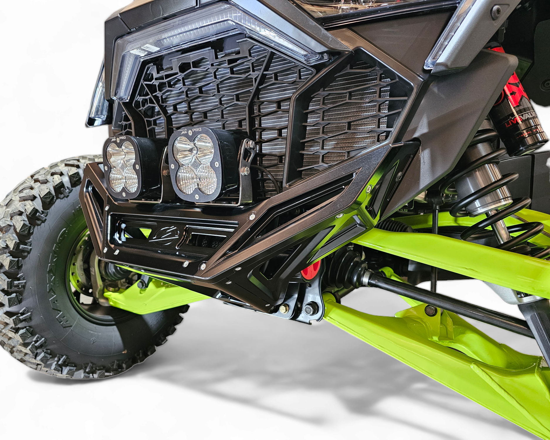 Wire management channel detail on Polaris RZR billet front winch bumper