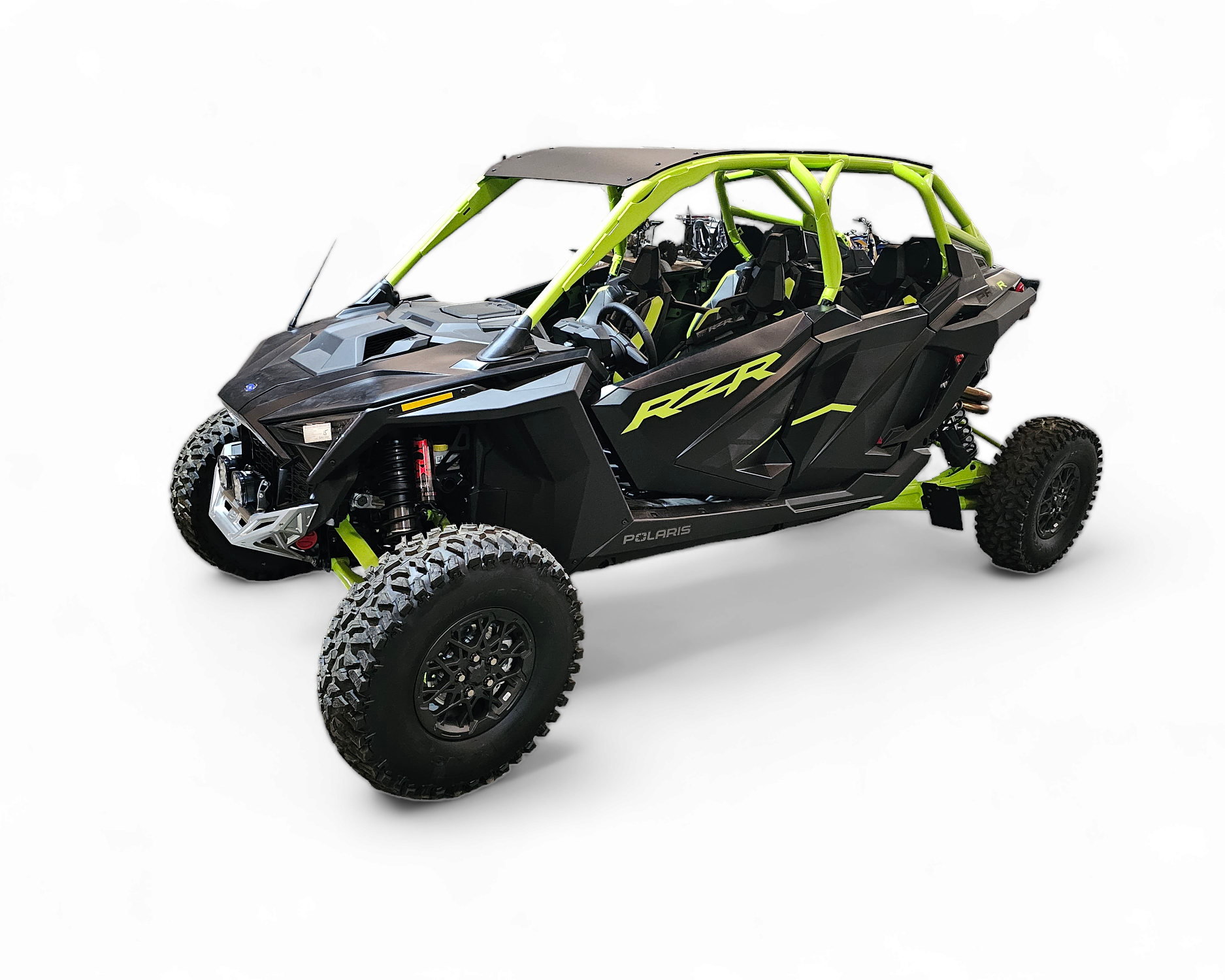 Side profile of Polaris RZR clear billet front winch bumper showing machined construction