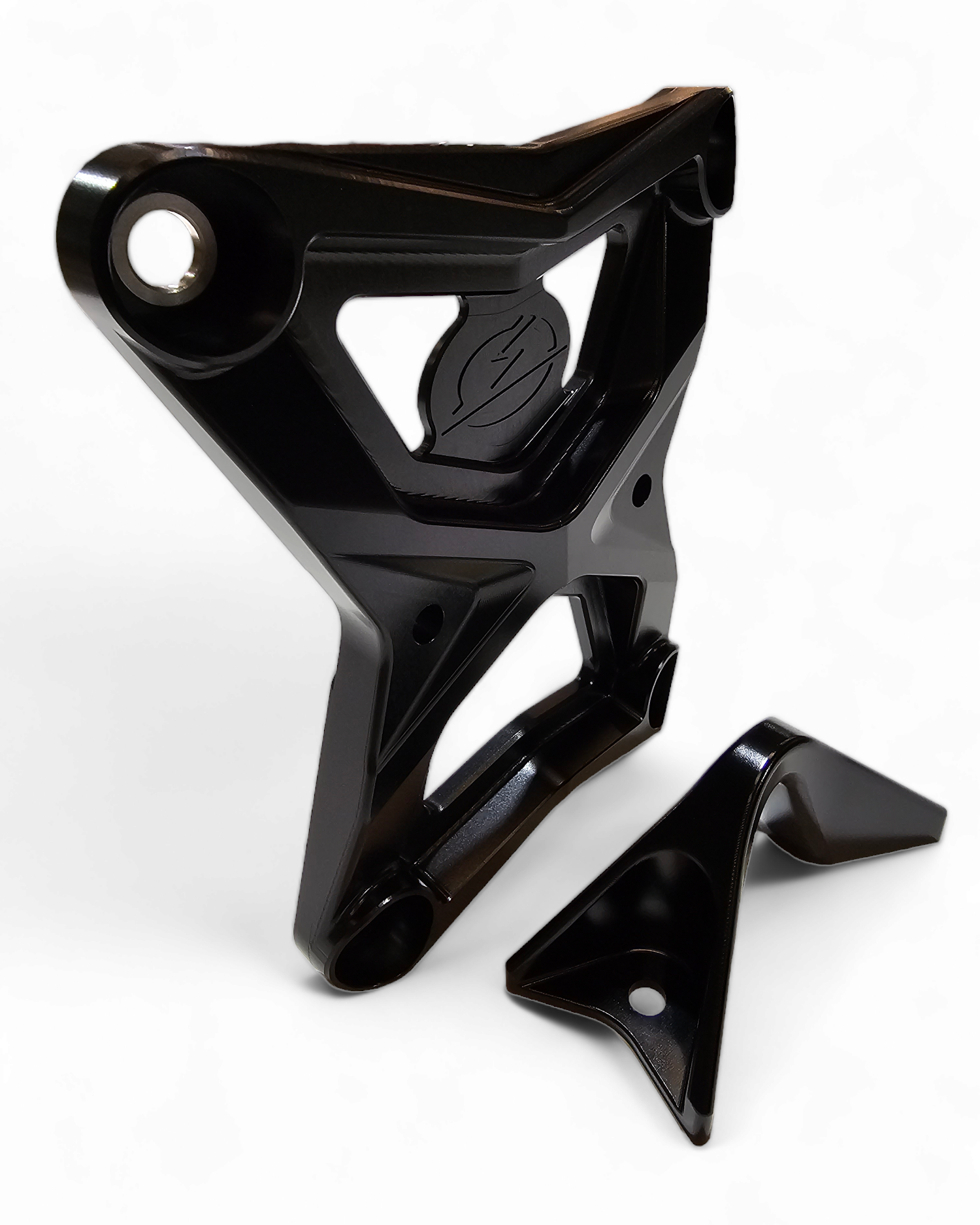 Underside view of Polaris RZR Pro XP radius rod plate showing bolt-on mounting
