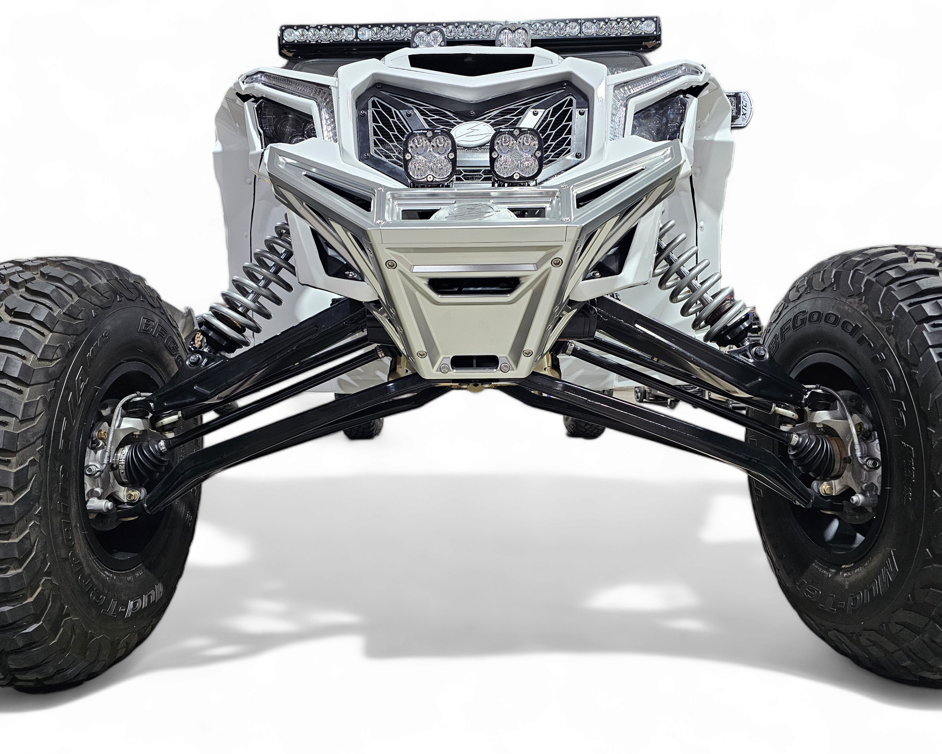 Rear structure view of Can-Am Maverick X3 billet front winch bumper showing steel winch mounting plate