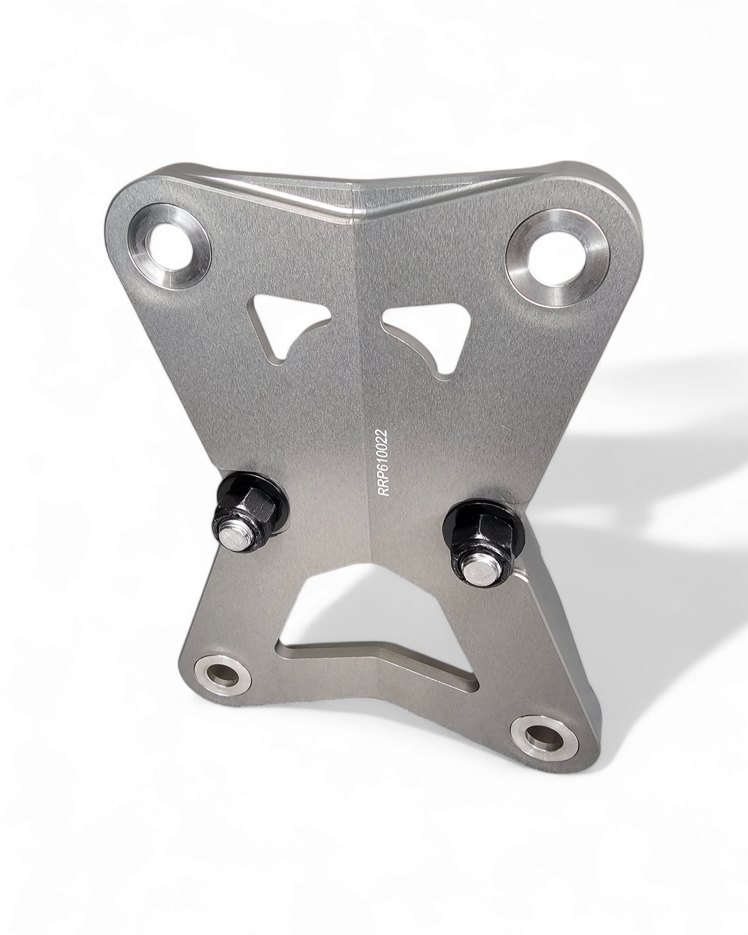 Polaris RZR Pro R Turbo R Radius Rod Plate with Tow Hook in gunmetal shown solo displaying full billet construction