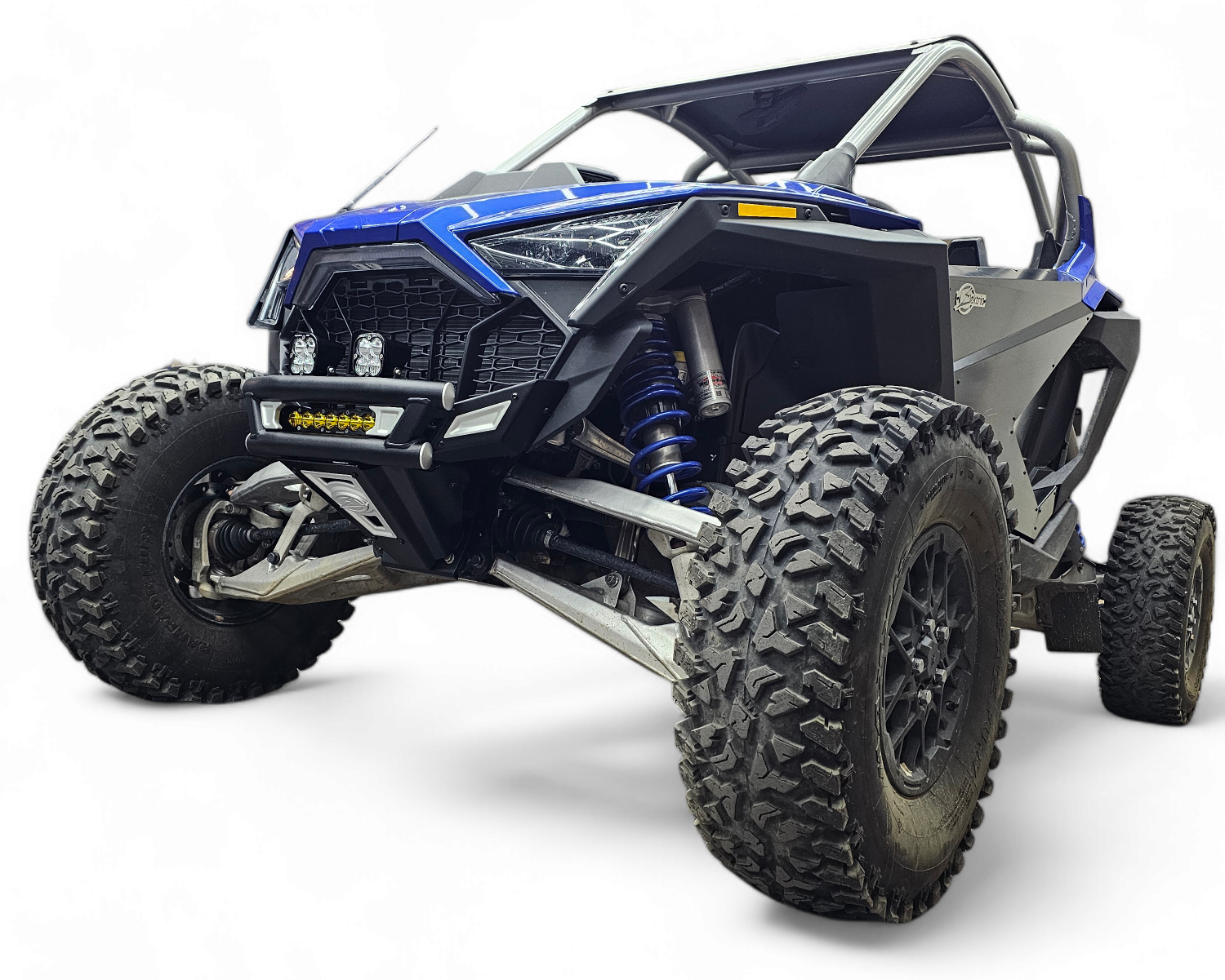 CNC billet aluminum insert detail on Polaris RZR Amp Series front bumper