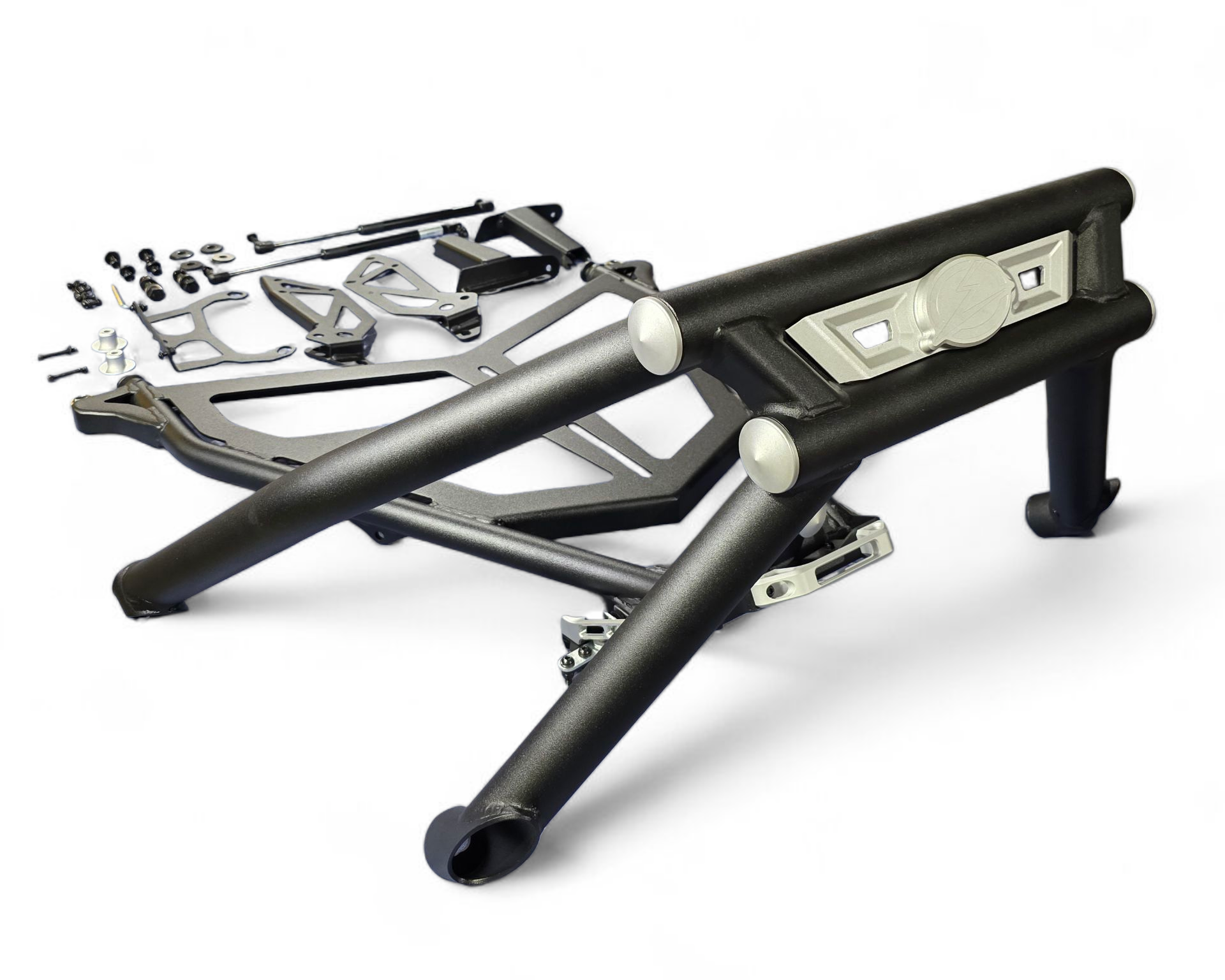 Overhead view of Polaris RZR Pro R rear bumper tire rack combo showing layout