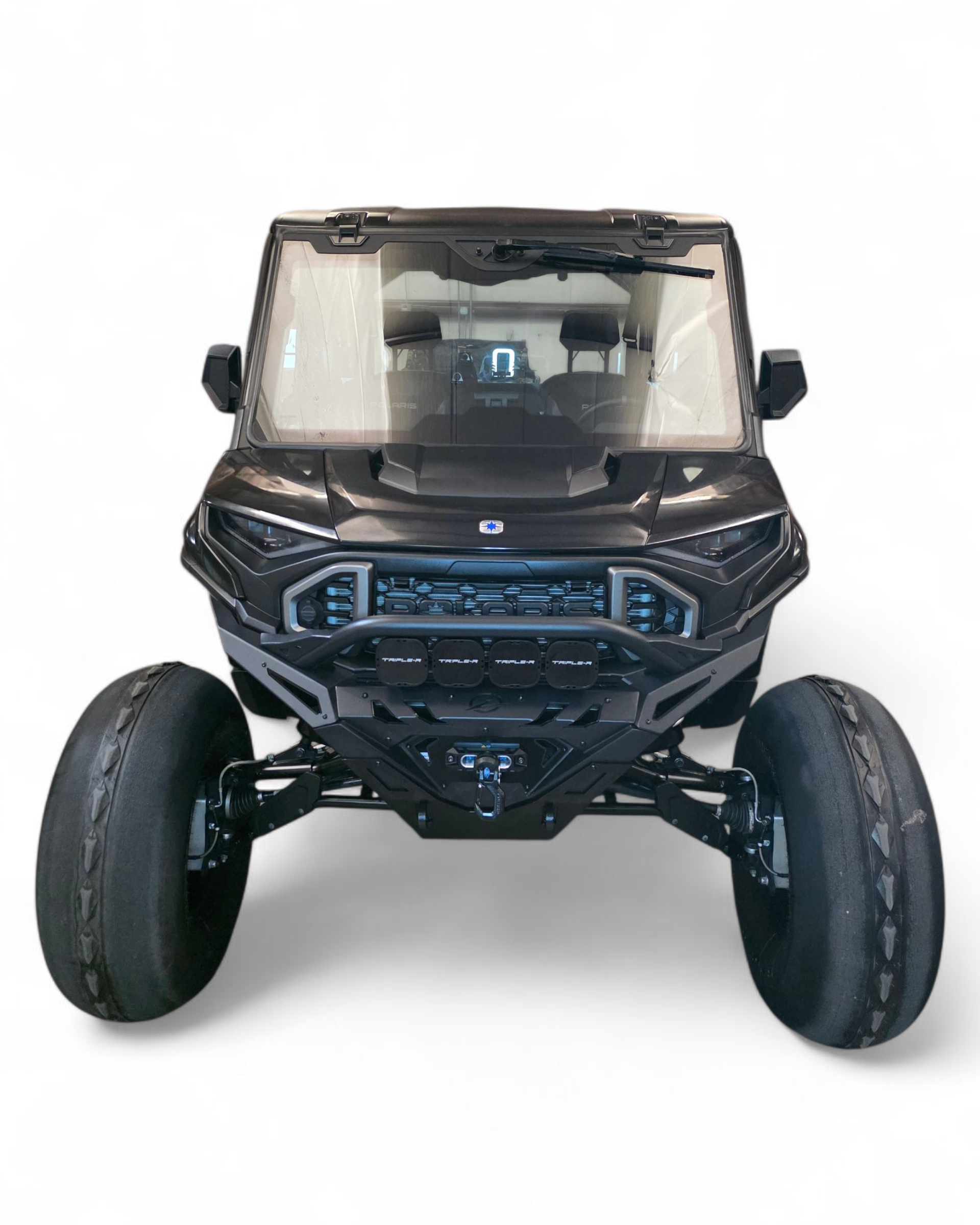 Driver side view of XD Volt front winch bumper installed on Polaris Ranger 1500