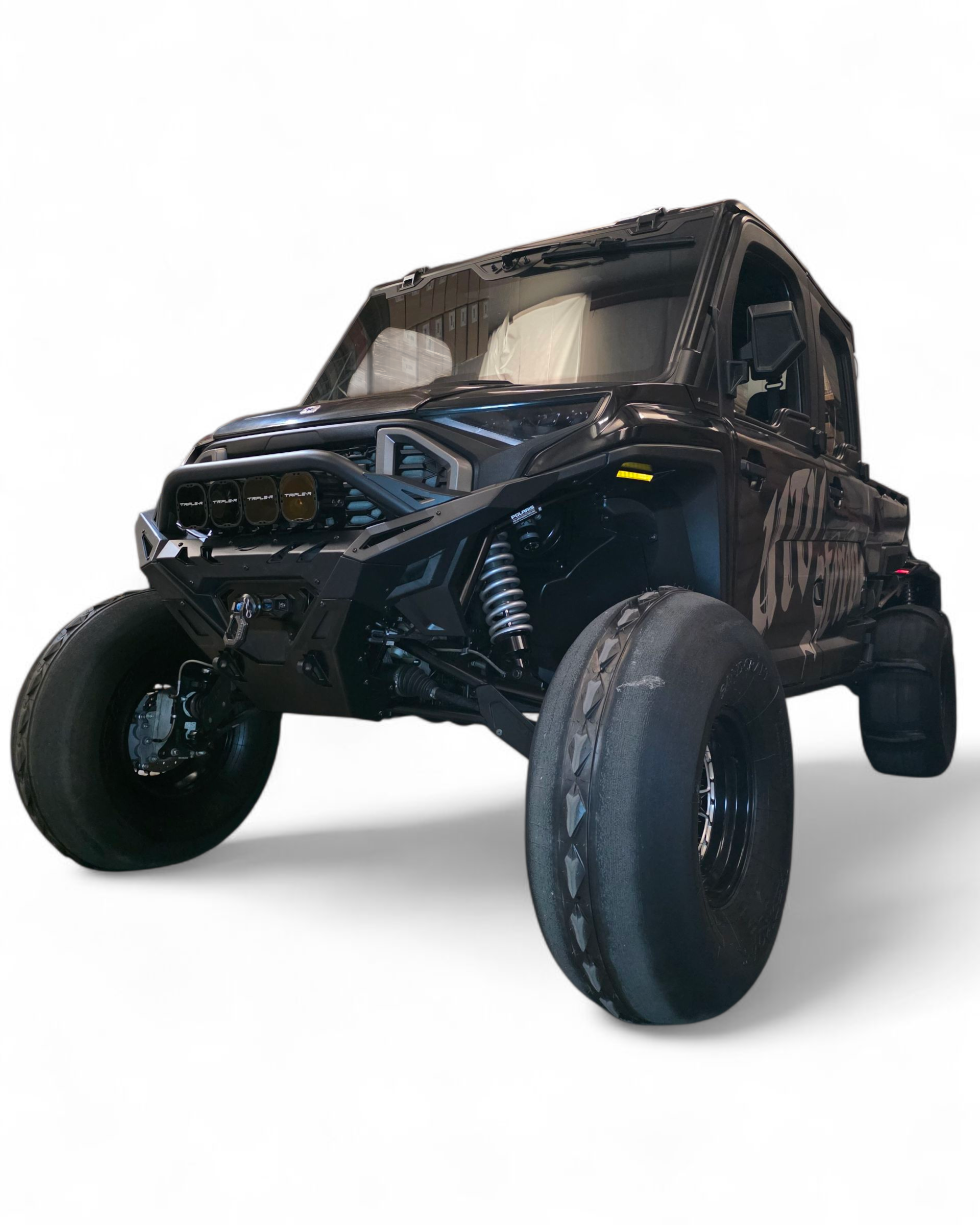 Hammer black finish texture close-up on Polaris Ranger 1500 Volt front winch bumper