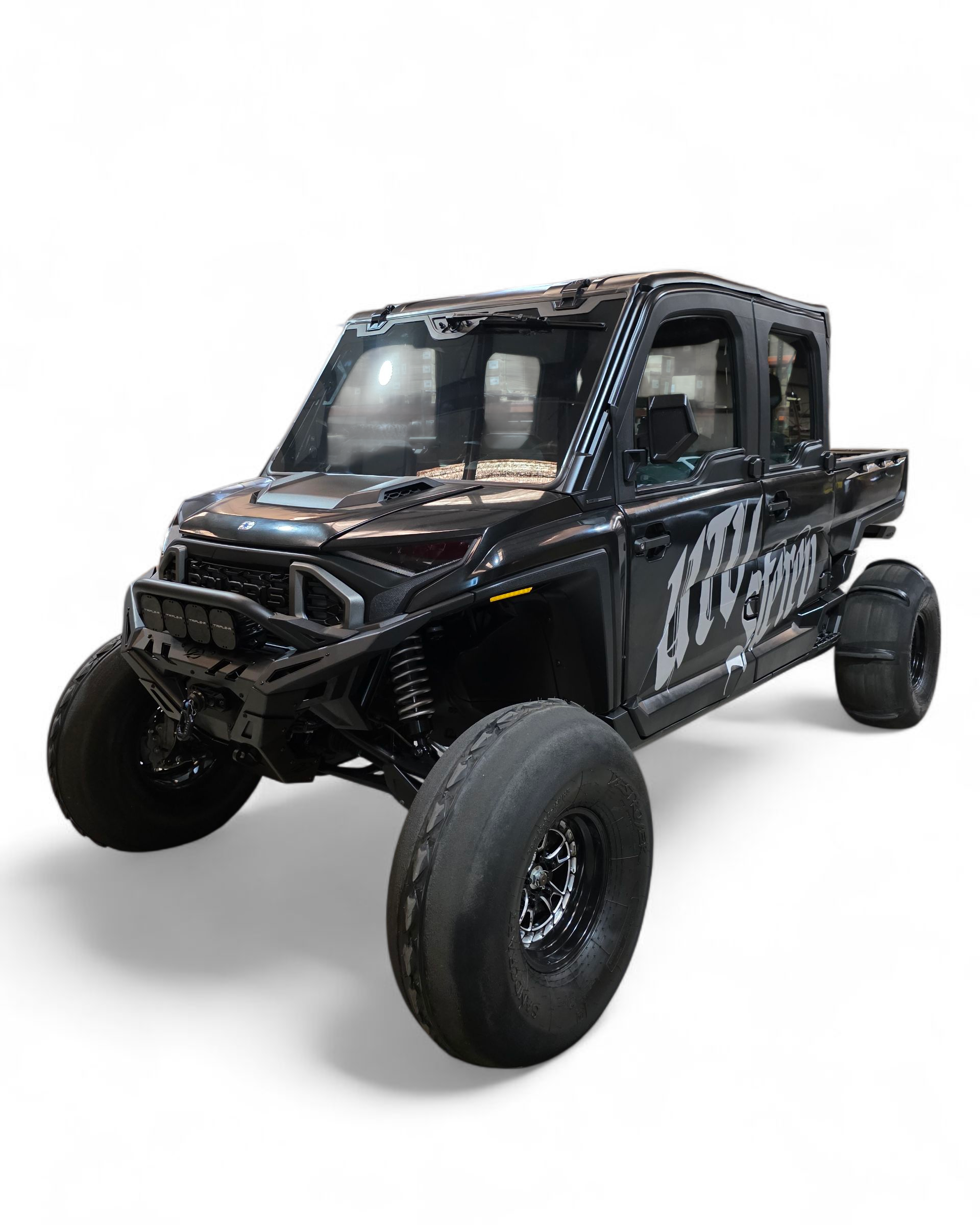 Side profile of Polaris Ranger 1500 Volt front winch bumper showing body-line contour fit