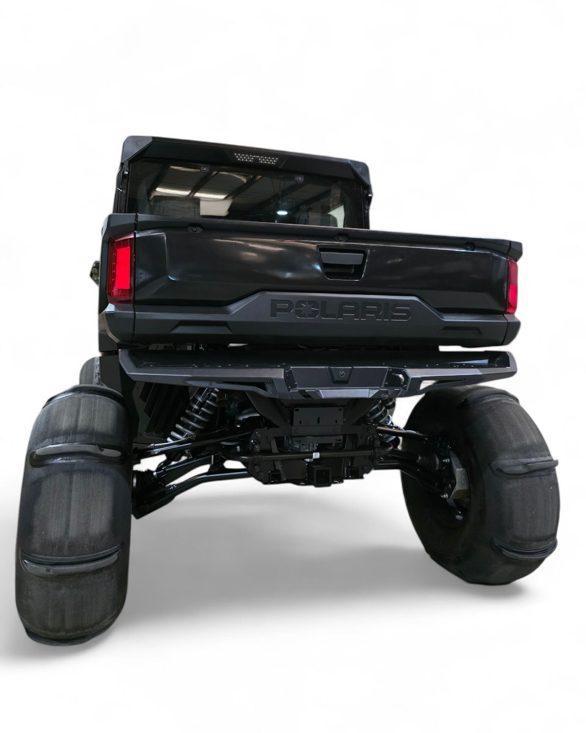 Volt Rear Bumper installed on 2024 Polaris Ranger XD 1500 showing steel construction and license plate mount in hammer black