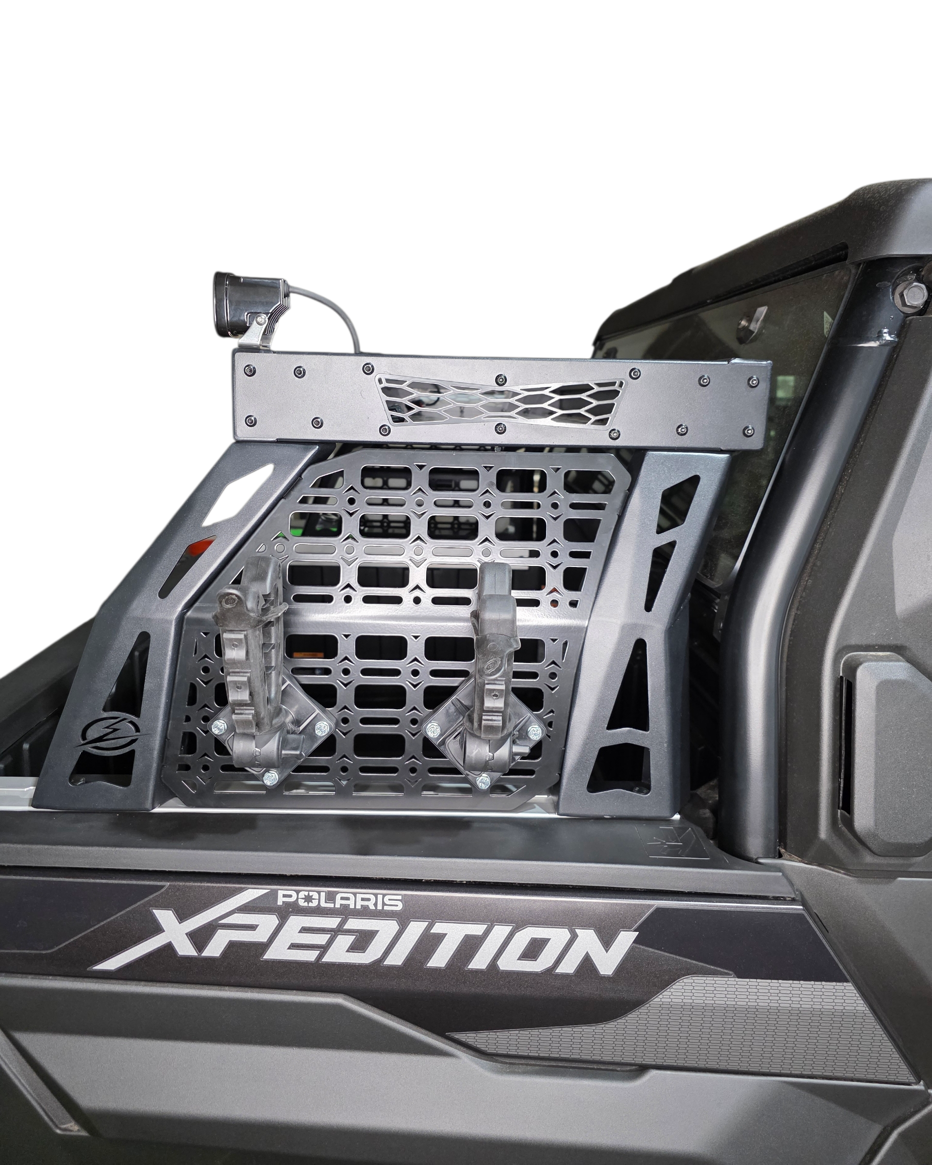 Volt Short Rack installed on 2024 Polaris Xpedition XP bed showing low-profile design in hammer black