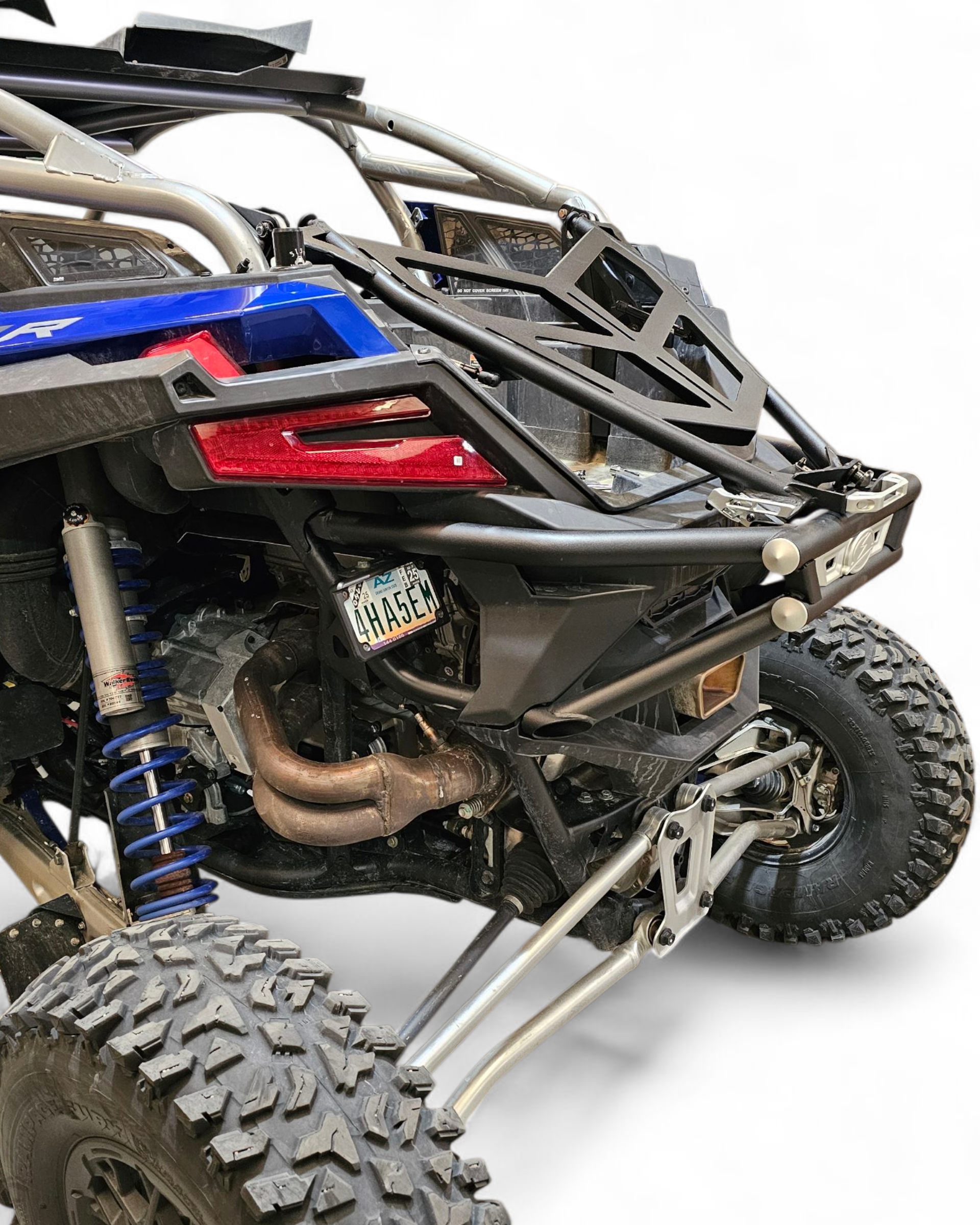 Polaris RZR Pro R combo rack opened on gas struts for storage access