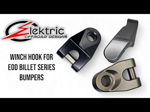 Product preview video of the EOD Winch Hook for Billet and Amp Series Bumpers in gunmetal finish