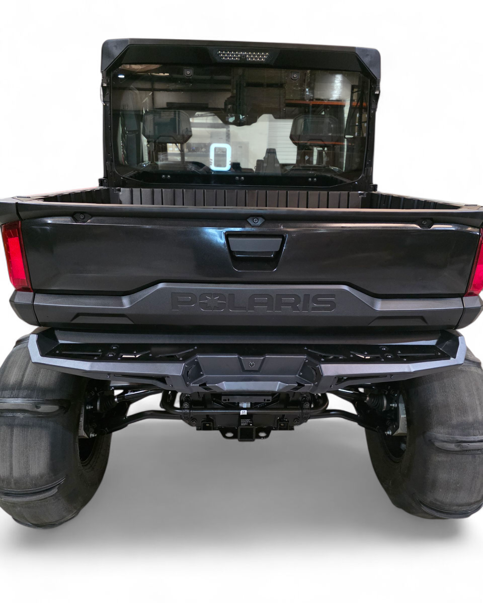 Polaris Ranger XD 1500 rear bumper showing relocated camera and body-line fit