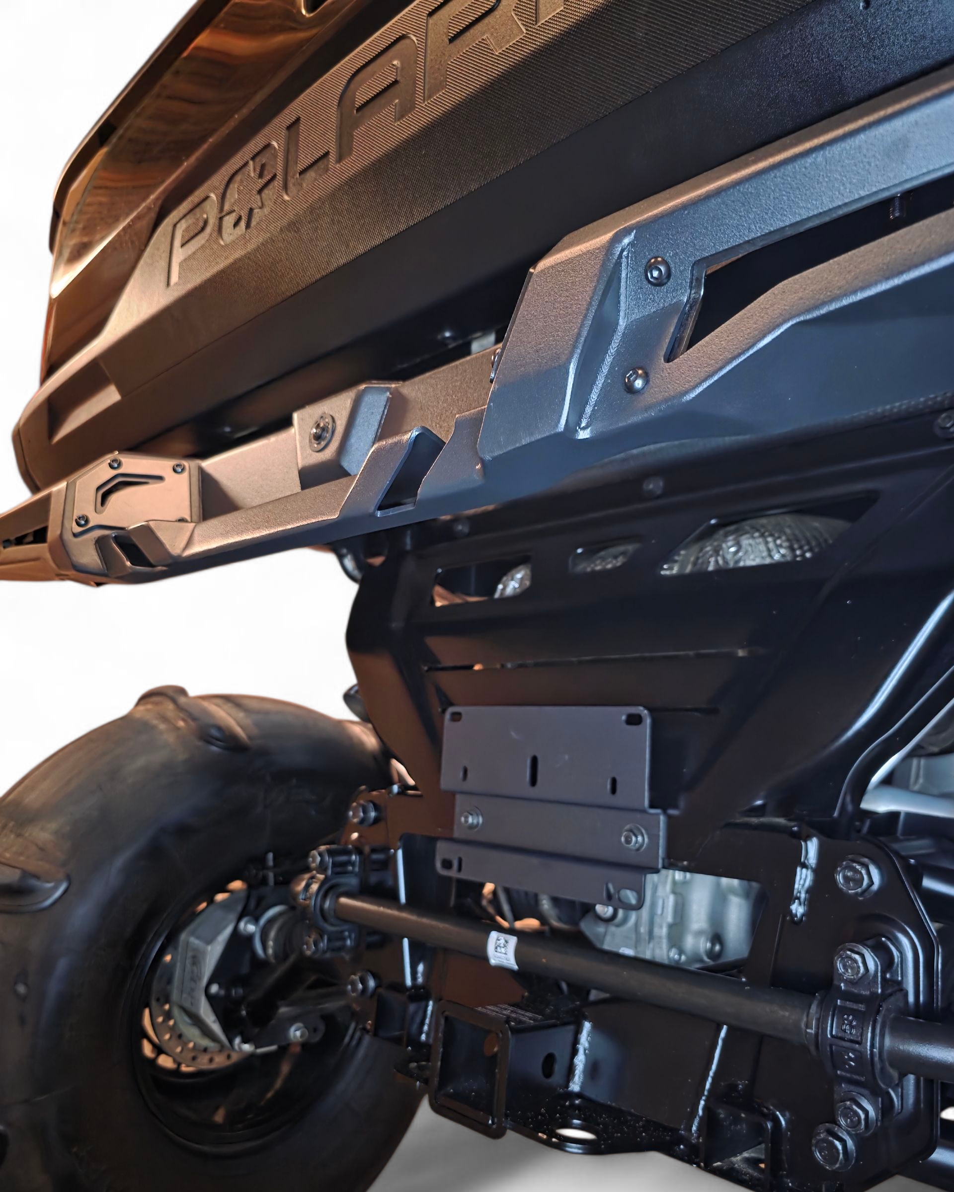 Driver side view of Volt rear bumper on Polaris Ranger XD 1500