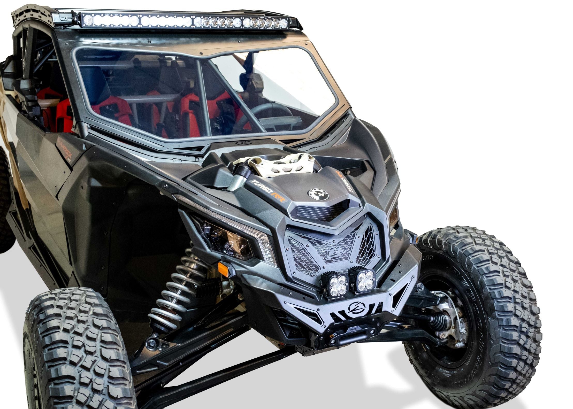 Side profile of Volt Series Winch Front Bumper on Can-Am Maverick X3 showing slim low-profile design hugging vehicle body lines