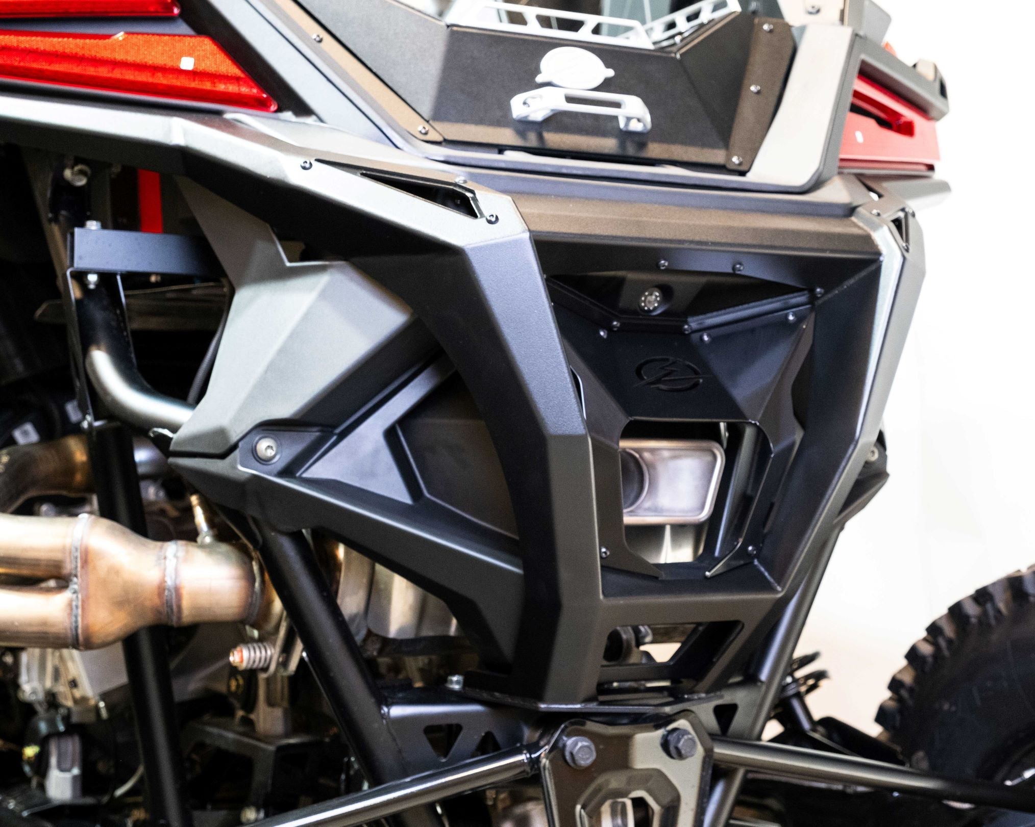 Modern steel construction detail on Polaris RZR Pro R Volt rear bumper
