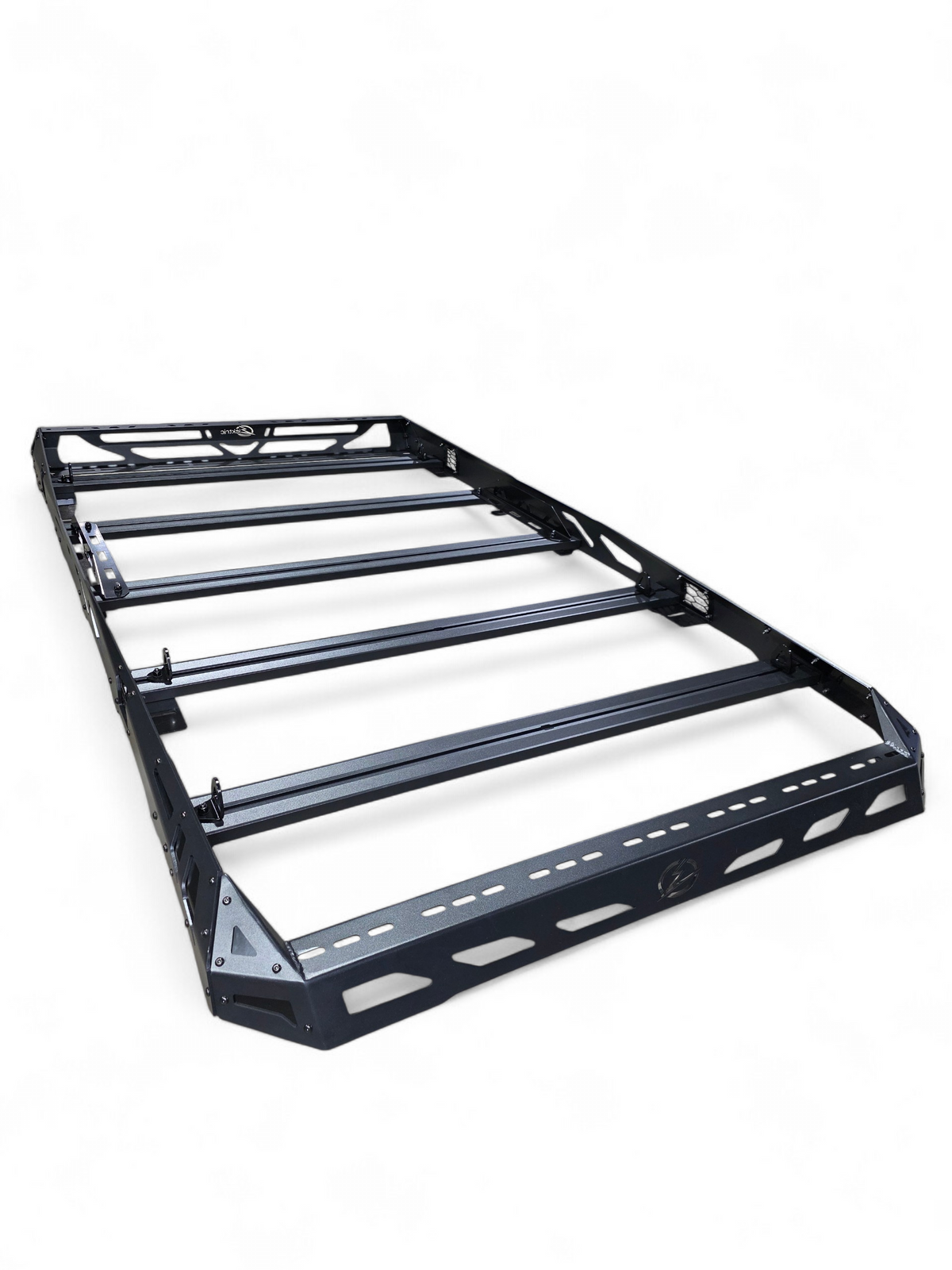 Rear corner angle of the roof rack frame with crossbars running across