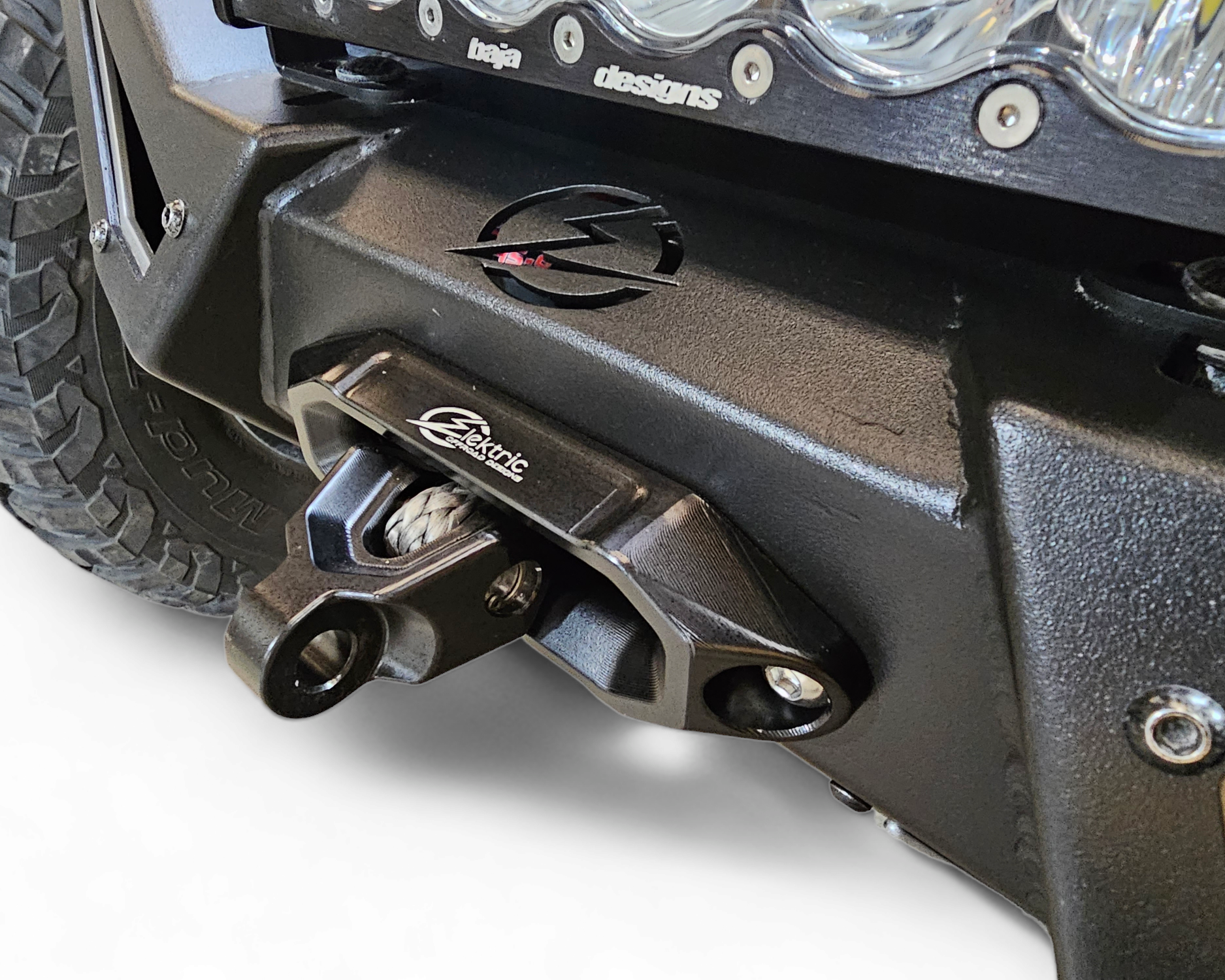 EOD winch fairlead and hook combo shown with mounting hardware included