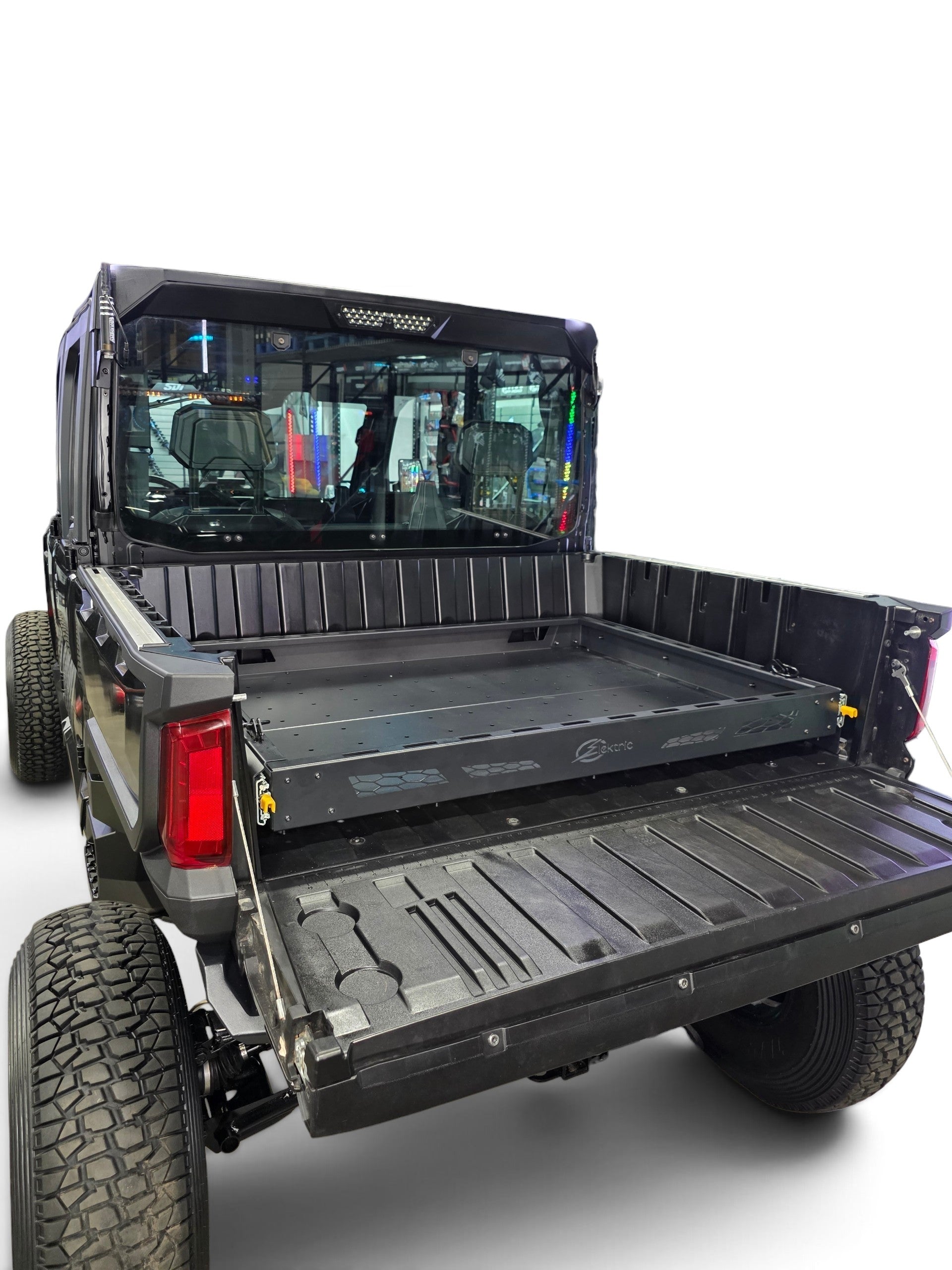 HDX Sliding Bed Drawer straps securing equipment load