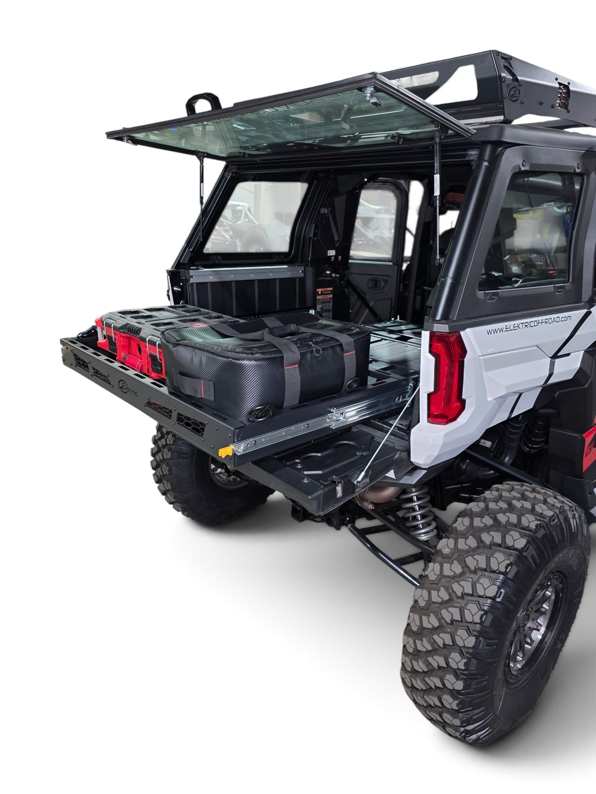 HDX Sliding Bed Drawer loaded with overland gear and tools