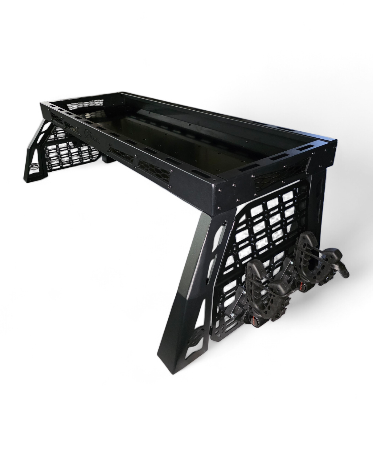 Bolt-on mounting detail on Polaris Xpedition Volt short rack at the Lock and Ride rails