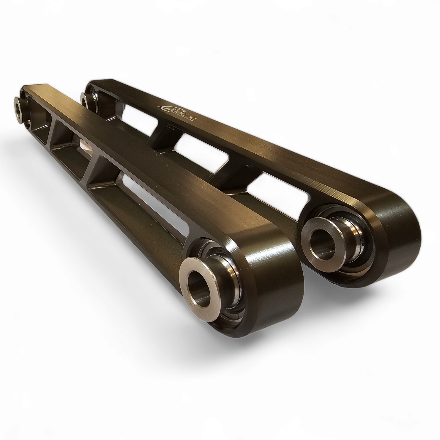 Rear Sway Bar Link in gunmetal anodize for Polaris RZR Turbo R showing 6061 billet aluminum construction